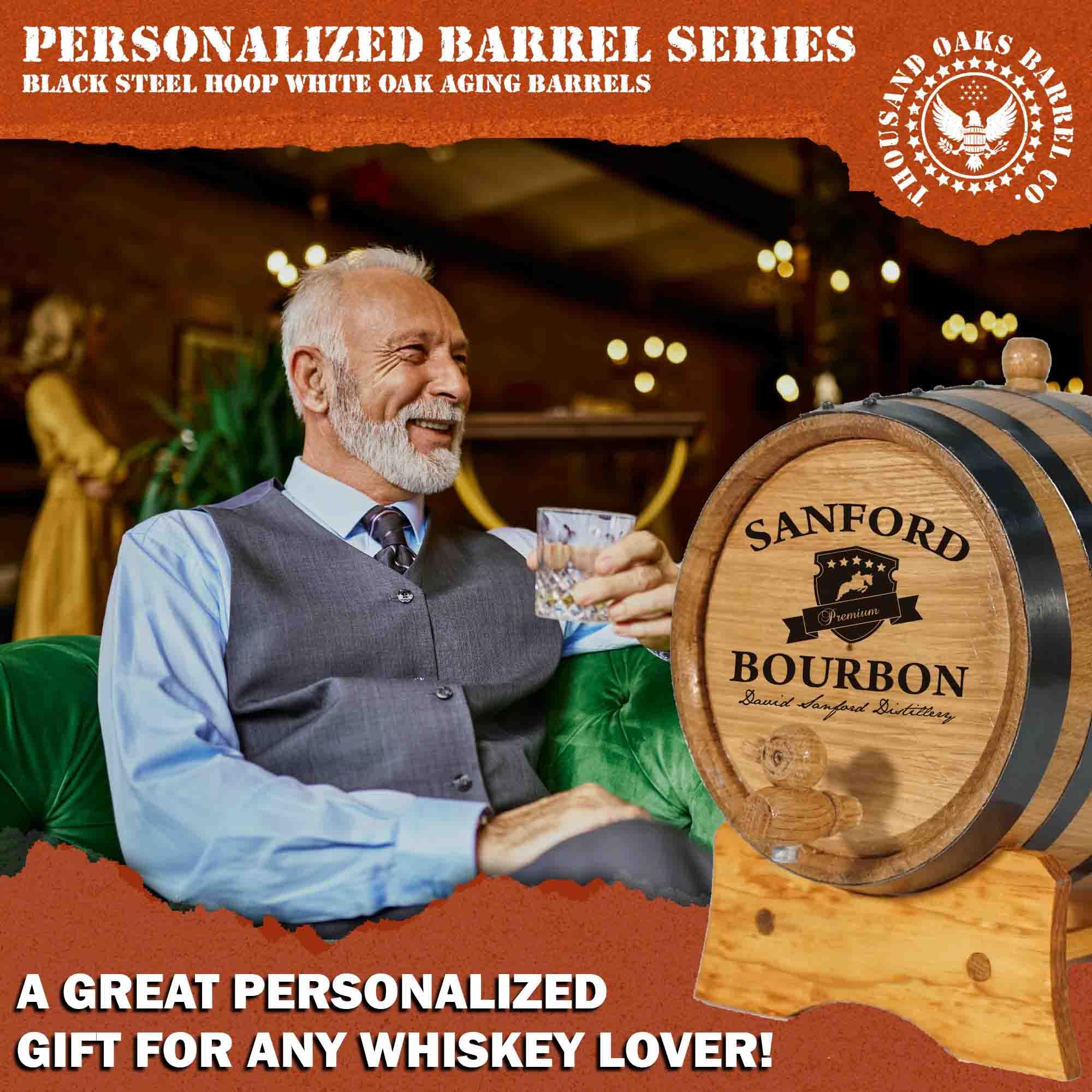 Premium 2.5 Gallon American Oak Aging Barrel Kit with Stand, Bung & Spigot - Handcrafted Whiskey & Wine Barrel for Home Brewing, Cocktail Aging & Spirits Maturation - Perfect for Bourbon, Whiskey, Wine & Craft Cocktails (B400)