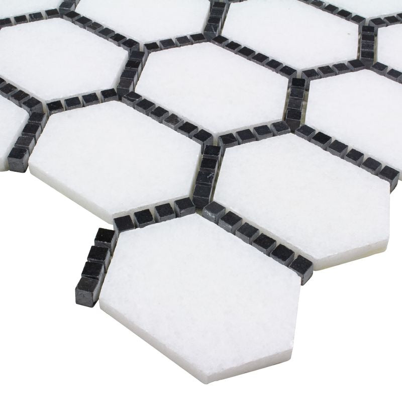 Black Hexagon Stone Mosaic Tile - Peel and Stick Backsplash for Kitchen, Bathroom & Shower Wall Decor
