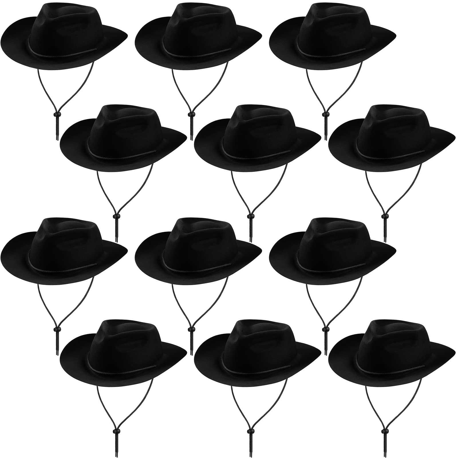 Hicarer 12-Piece Western Cowboy Hat Set - Plastic & Felt Wide Brim Cowboy Hats for Men & Women - Cowgirl Party Costume Accessories for Halloween, Rodeo, Themed Parties & Country Music Events