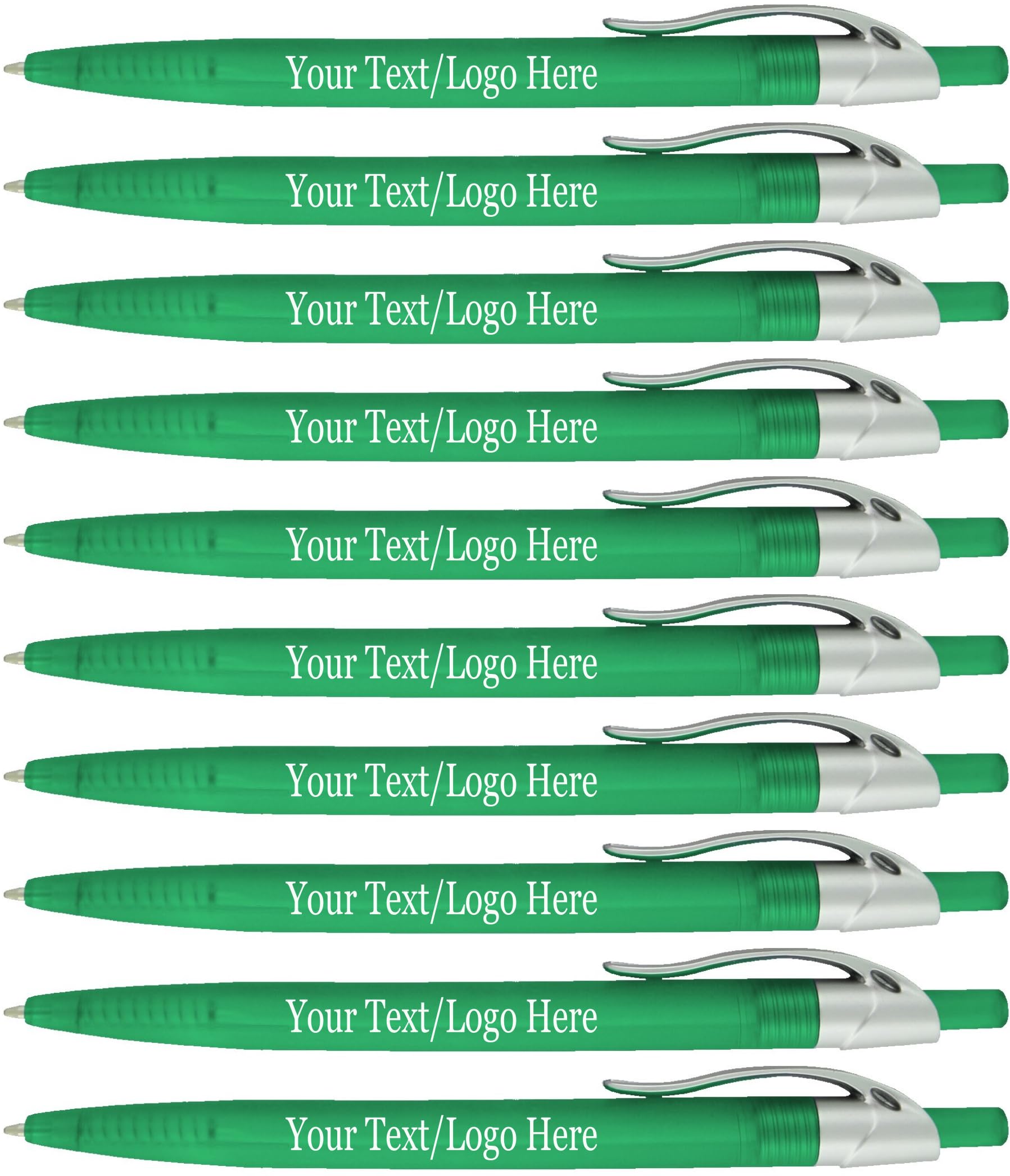 Custom Printed Ballpoint Click Pens with Your Logo or Text - 500 Pack Bulk for Business Promotions, Corporate Events & Parties - Translucent Barrel Green Pens with Black Ink - Perfect for Branding, Giveaways & Office Supplies
