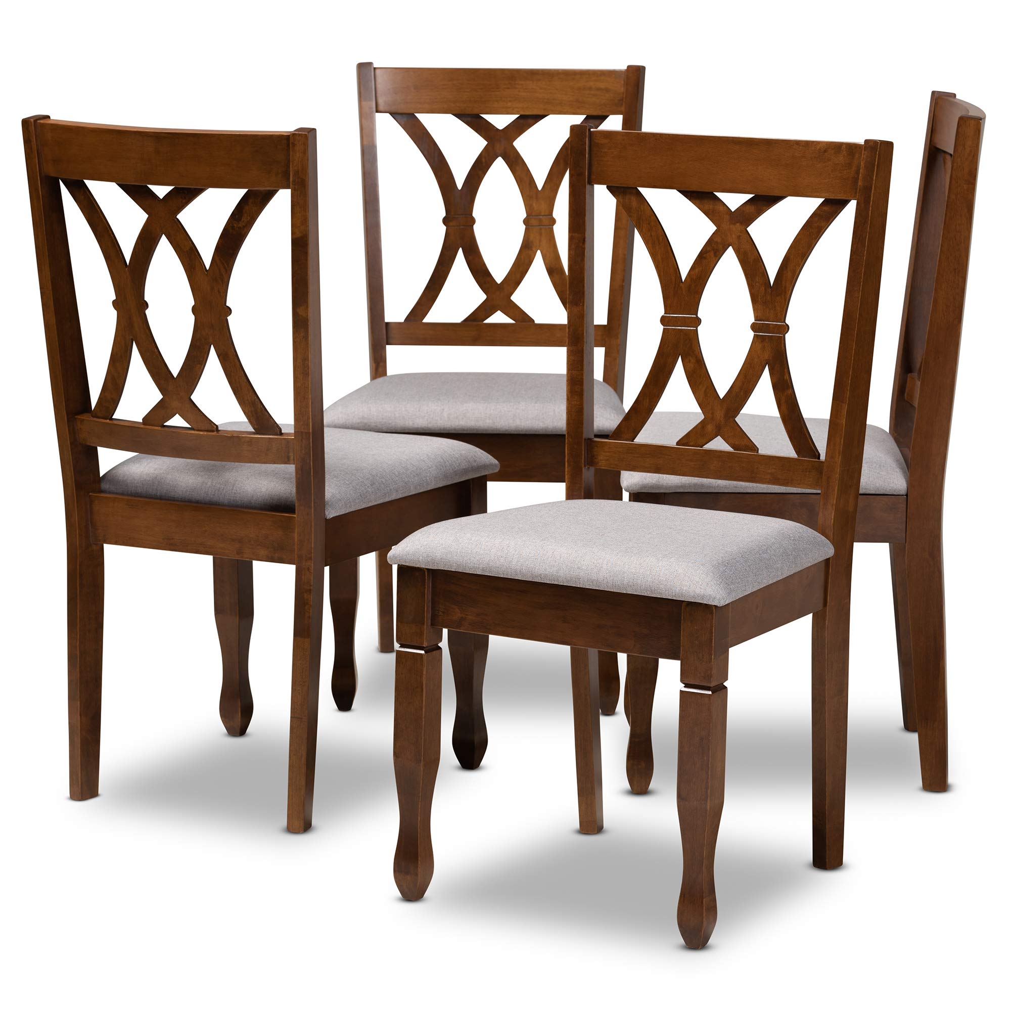 Baxton Studio Augustine 4-Piece Dining Chair Set - Grey Fabric Upholstered with Walnut Brown Wood Finish | Modern Kitchen & Dining Room Furniture for Home Decor
