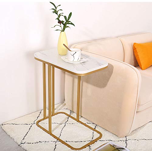 **Marble C-Shaped Coffee Table - Portable Side End Table with Laptop Holder, 20x12x23 Inches - Perfect for Sofa, Bedside, or Office Workstation**