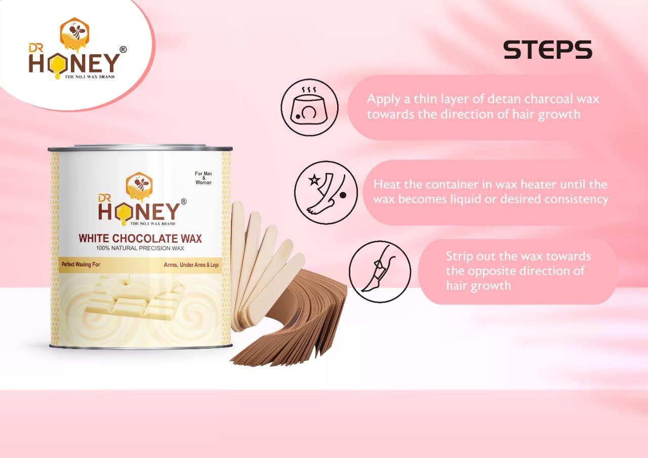 DR HONEY White Chocolate Hair Removal Wax - 600g Wax Strips & 100g Pink Wax Beans for Face & Full Body - All Skin Types - Gentle on Skin | Perfect for Salon, Spa & At-Home Hair Removal