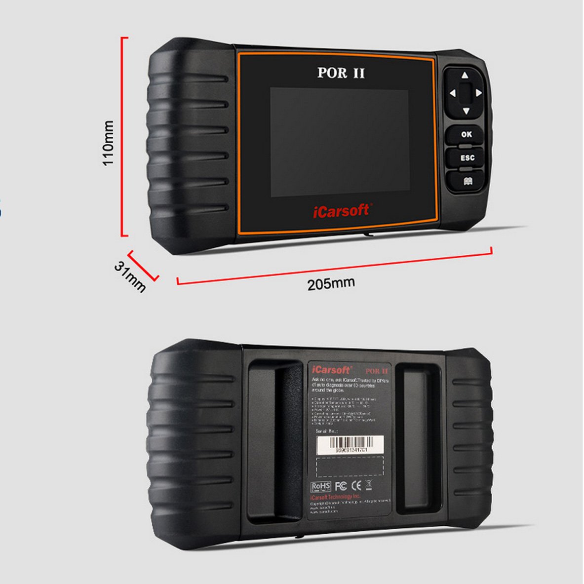 iCarsoft POR-II Porsche OBD2 Scanner Tool - Professional Diagnostic Scan Tool for Porsche Vehicles with ABS, SRS, Engine & Transmission Systems | Perfect for DIY Mechanics & Auto Repair Shops