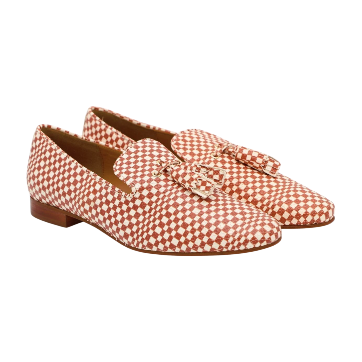 PEDRO MIRALLES Tan & Cream Checkered Leather Loafers with Tassel - Men's Casual Dress Shoes 3759 | Perfect for Office, Business Meetings & Formal Events