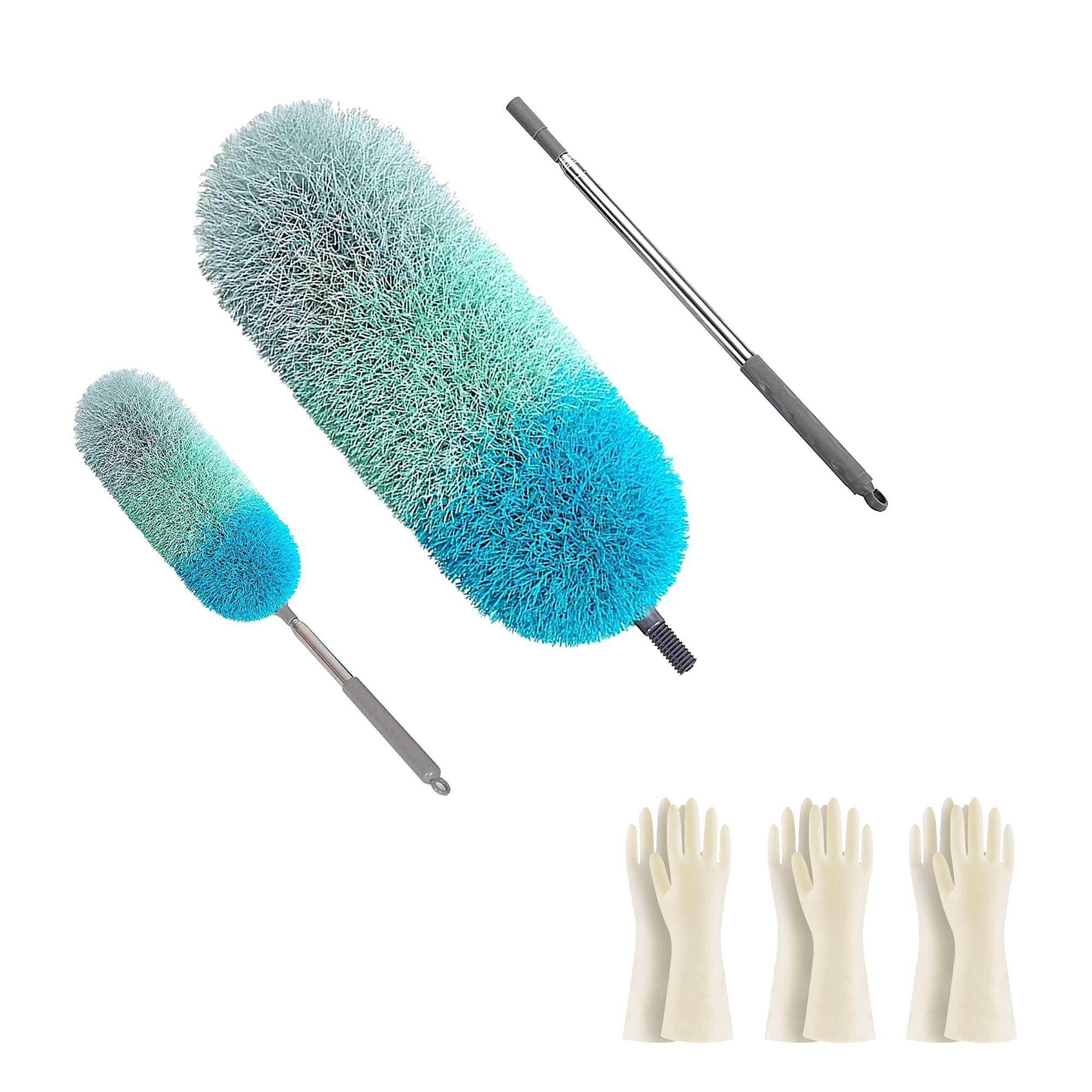 BOOMJOY Cleaning Gloves (3 Pairs) with Microfiber Duster Set - Reusable Household Cleaning Supplies for Kitchen, Bathroom & Car Detailing