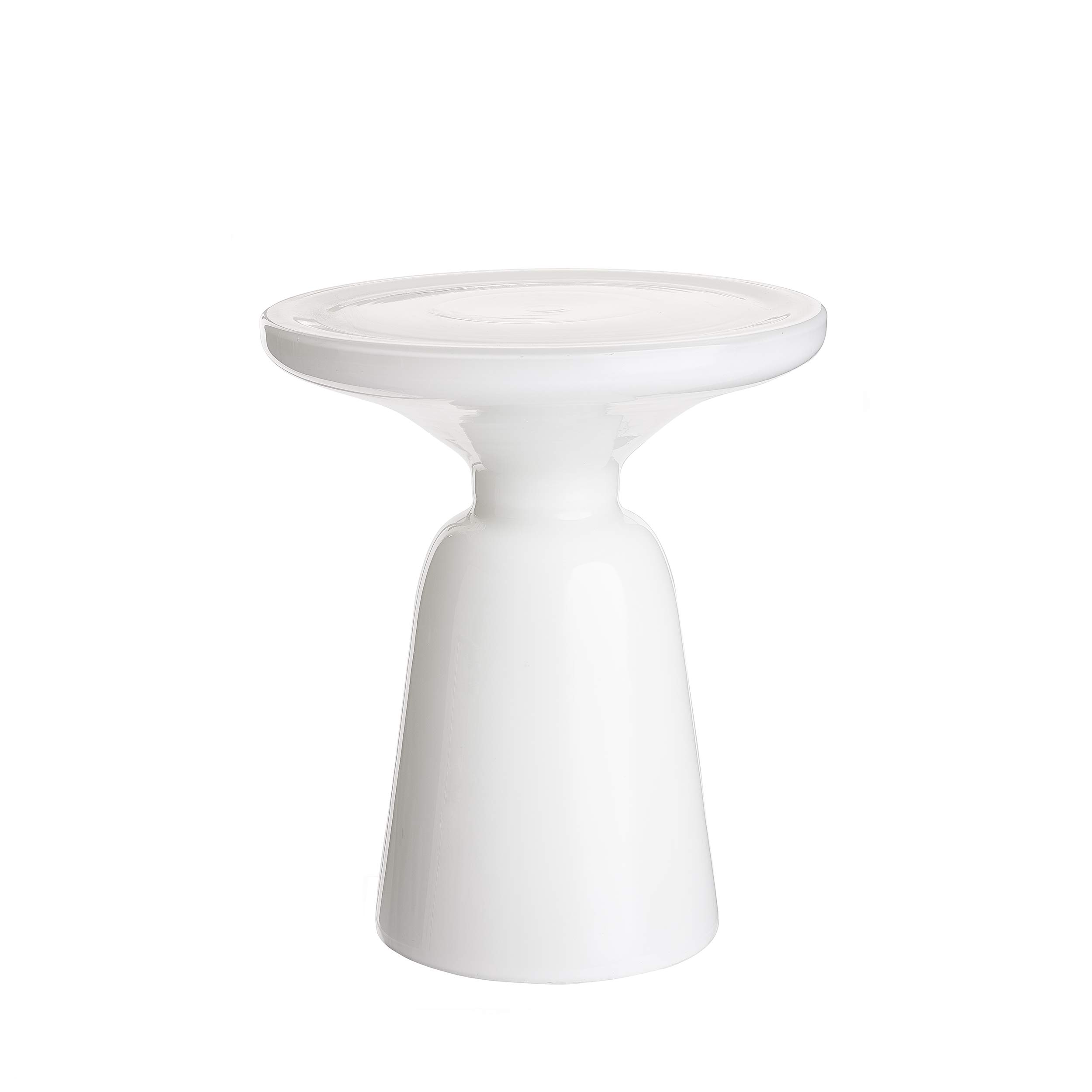Venezia Blown Glass Side Table - Modern Circular Accent Pedestal in White | Perfect for Living Room, Bedroom & Office Decor