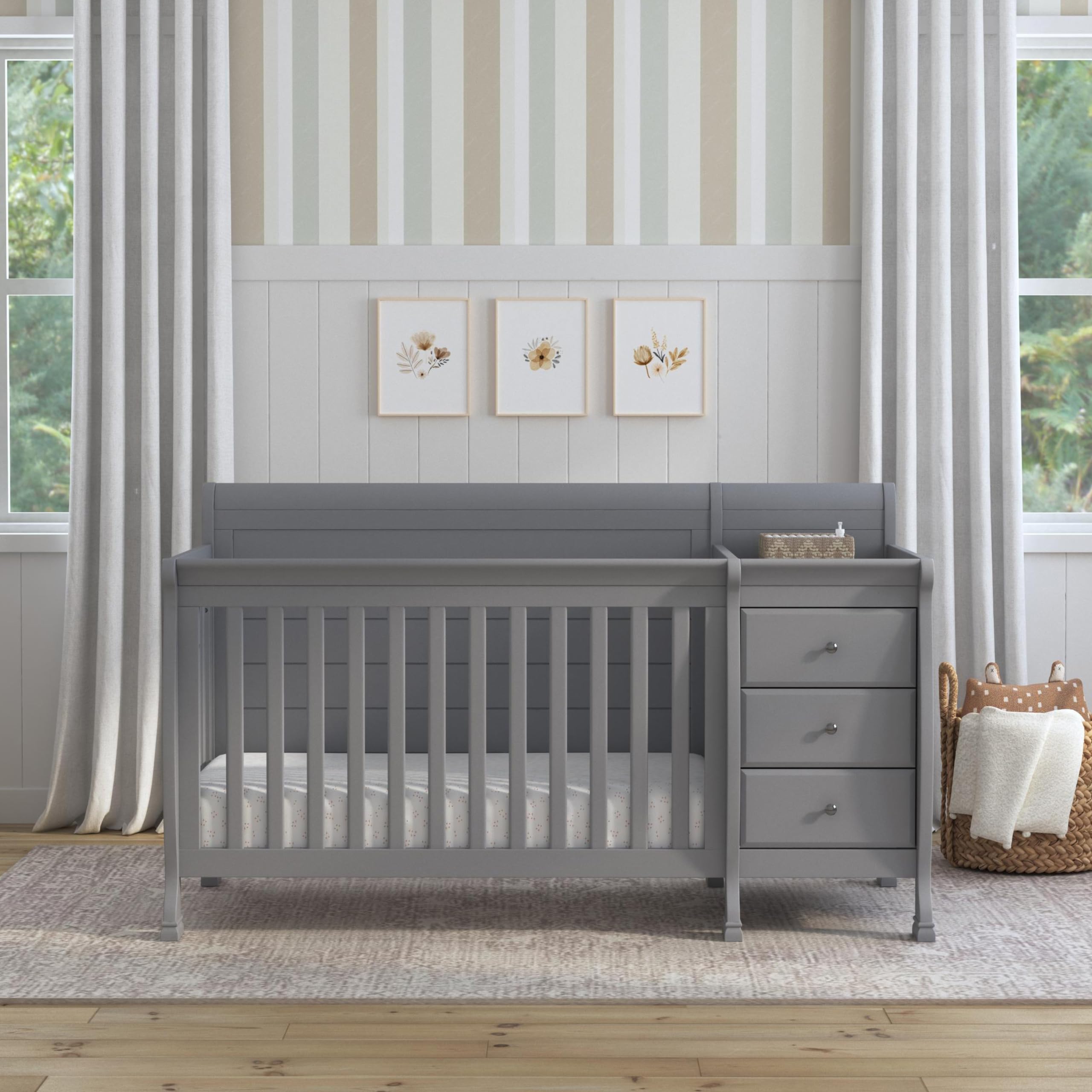 DaVinci Kalani 4-in-1 Convertible Baby Crib with Changing Table - GREENGUARD Gold Certified - Converts to Toddler Bed, Daybed & Full-Size Bed - 4 Adjustable Mattress Heights - Gray - Perfect for Nursery, Bedroom & Guest Room