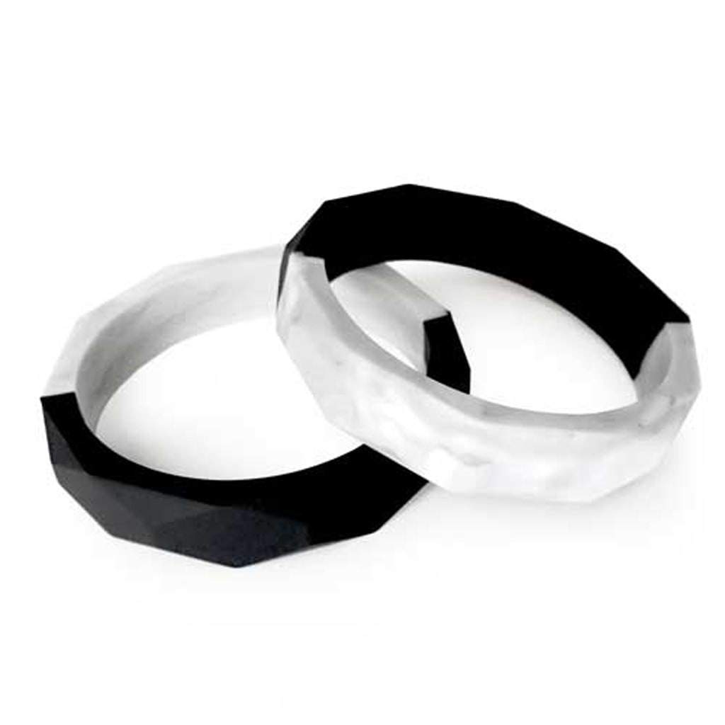 Marble Duo Geo Silicone Teething Bangle for Babies - Safe & Stylish Teething Toy for Infants & Toddlers - Perfect for Soothing Sore Gums at Home or On-the-Go