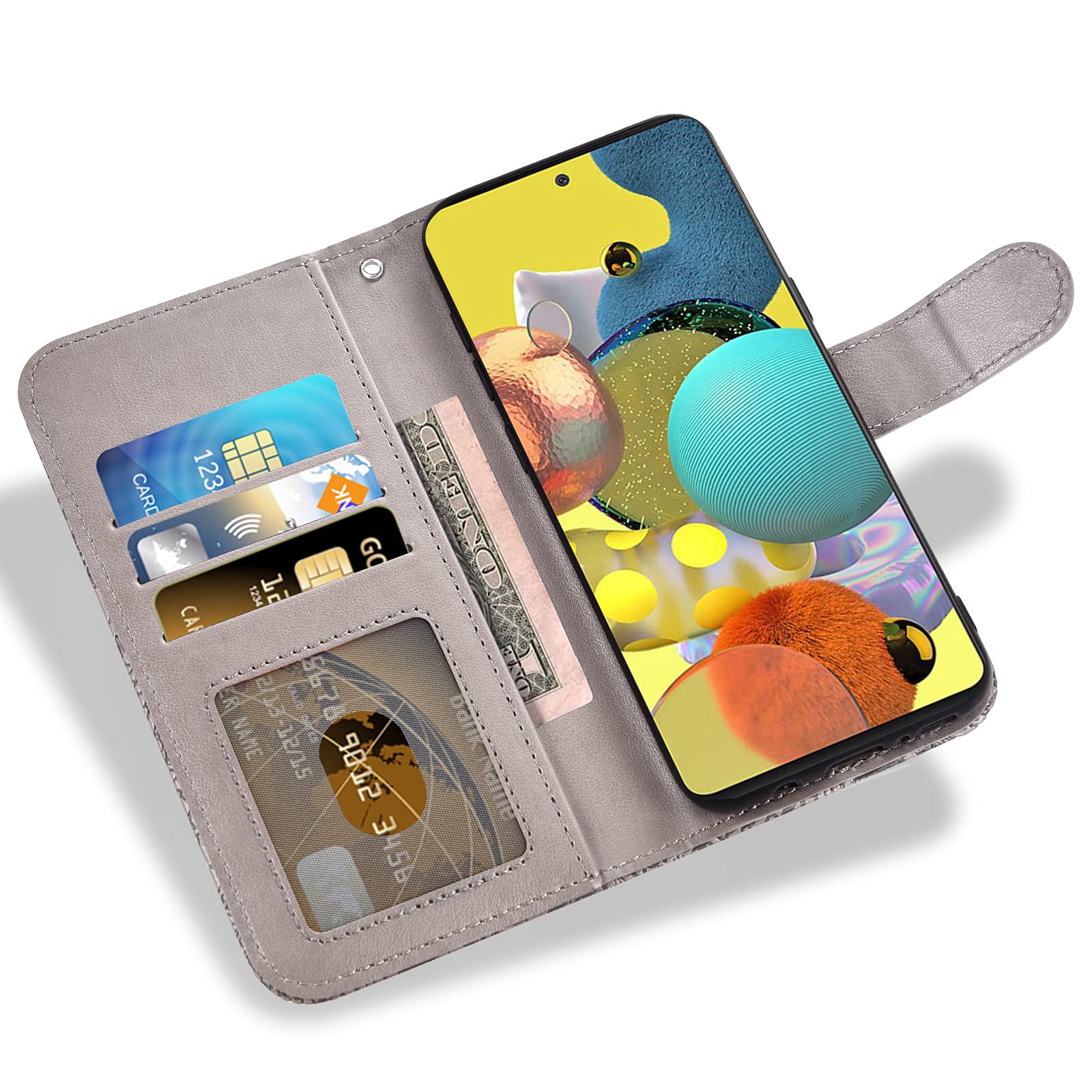 **ASUWISH Samsung Galaxy A51 5G Case with Tempered Glass Screen Protector, Card Holder & Kickstand – Wallet Phone Cover for Galaxy A51 5G UW/51A/G5/Gaxaly S51 (Grey) – Perfect for Work, Travel & Everyday Use**