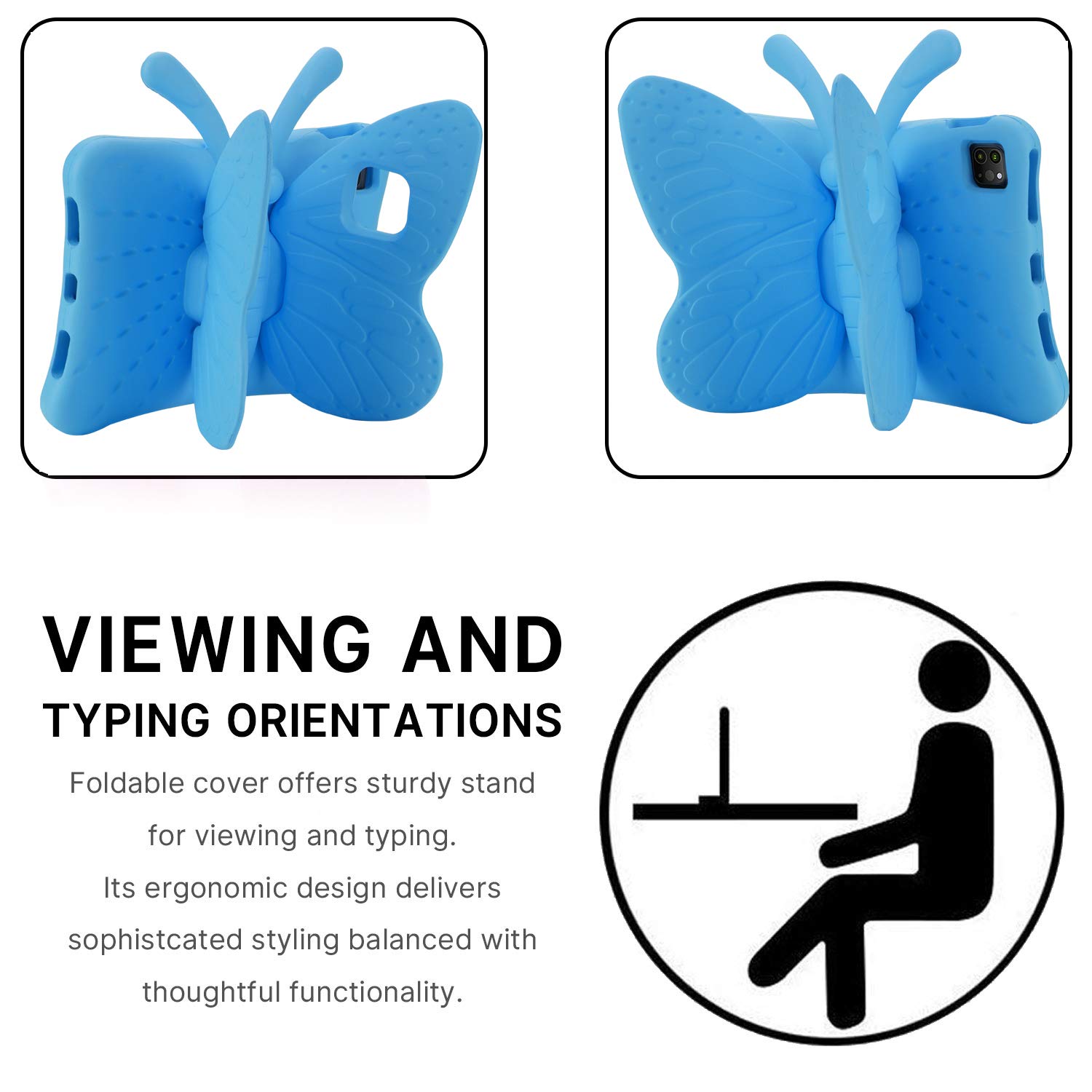 Pretty Butterfly iPad Air 11 Inch Case (2024/2025 Model) - Shockproof EVA Foam Full Body Protection with Stand & Pencil Holder - Cute Protective Cover for Girls Kids - Perfect for School, Travel & Home Use (Blue)
