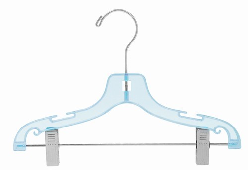 12 Pack Kids Blue Plastic Suit Hangers with Clips - Space Saving Clothes Organizer for Closet, Travel & School Uniforms