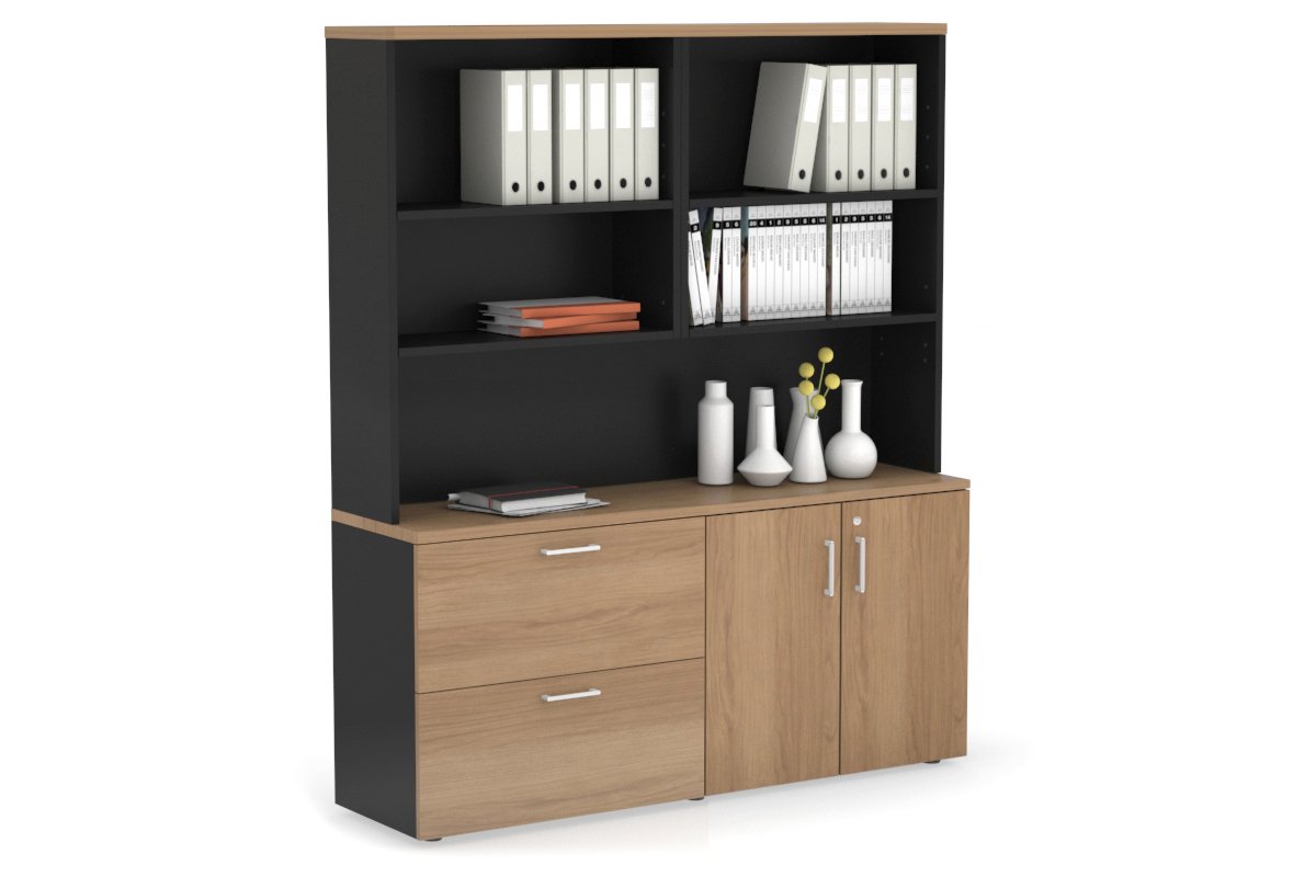 2-Drawer Lateral File Cabinet with 2-Door Storage Cupboard & Open Hutch - Office Organization & Document Storage Solution for Small Spaces
