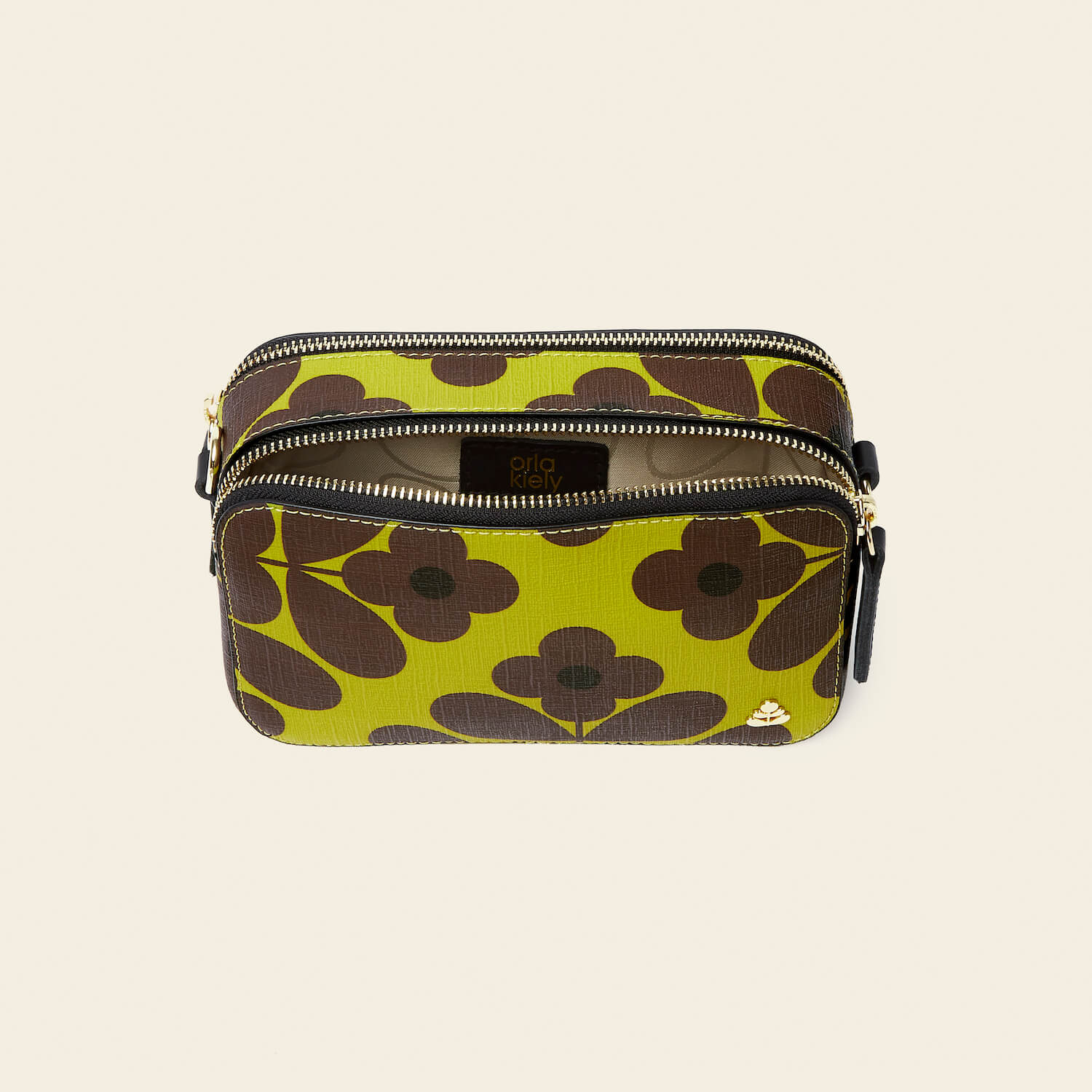 Stylish Duo Crossbody Bag with Floral Tile Design in Chartreuse - Perfect for Casual Outings, Travel, and Everyday Use