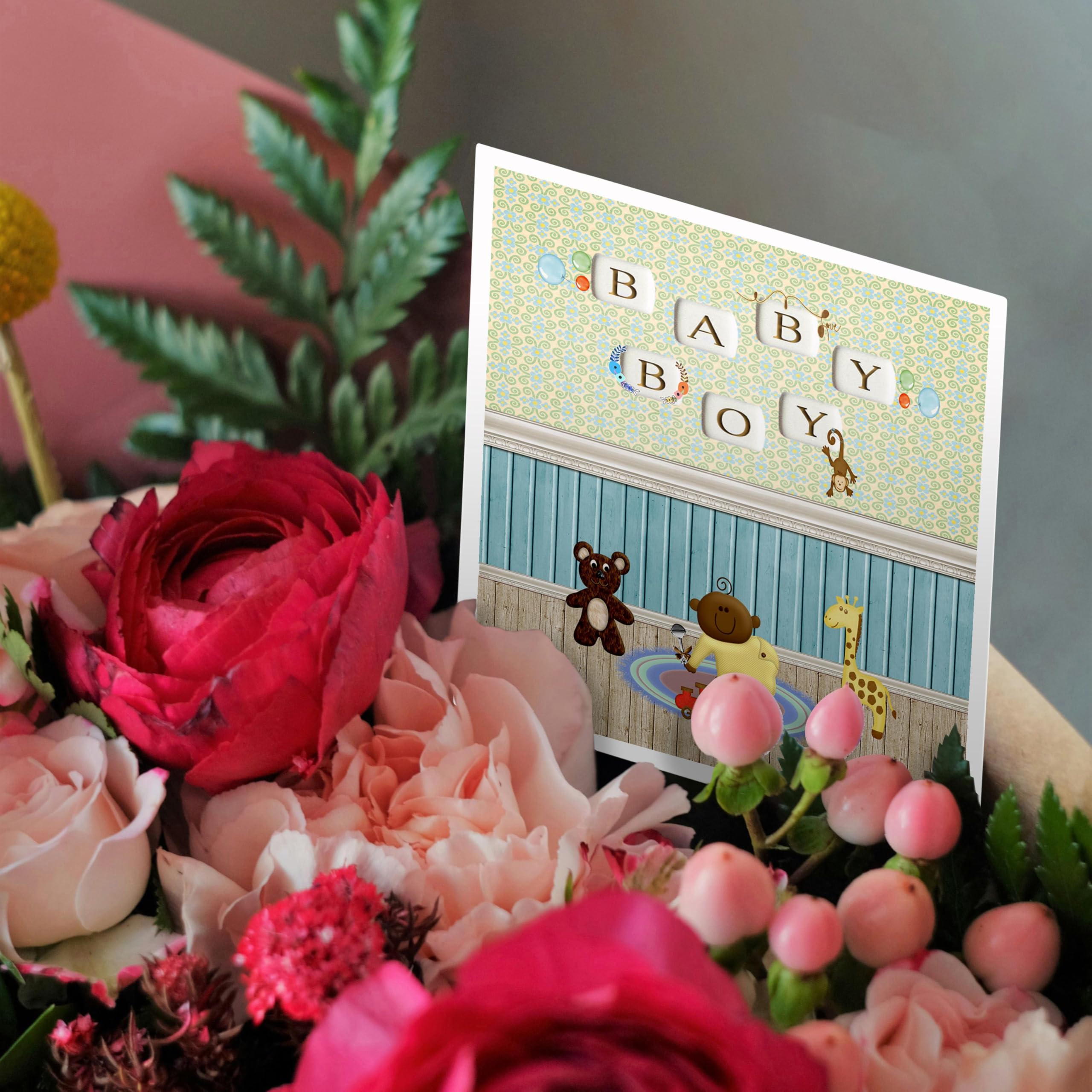 12 Pack Black Baby Boy Greeting Cards - Bear, Monkey, Train & Giraffe Nursery Decor - Perfect for Baby Showers, Birth Announcements & Newborn Gifts