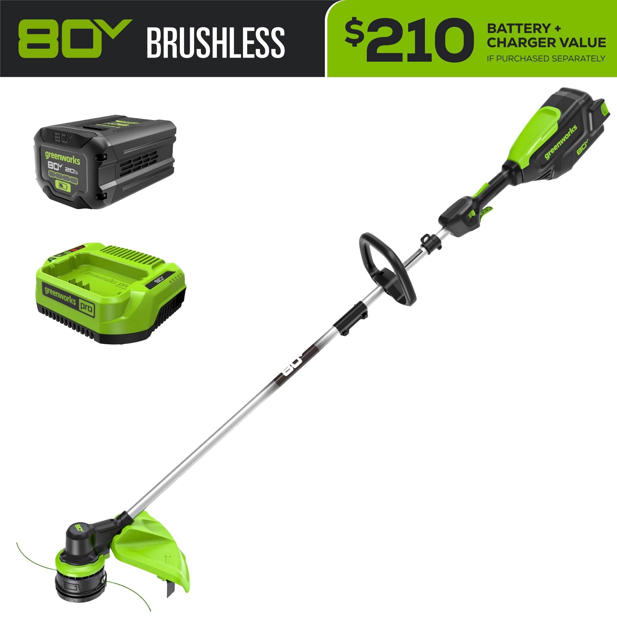 80V 16-Inch Cordless Brushless String Trimmer with 2.0Ah Battery & 2Amp Fast Charger - Lightweight Lawn Edger & Weed Wacker for Yard Maintenance, Landscaping, and Home Garden Care