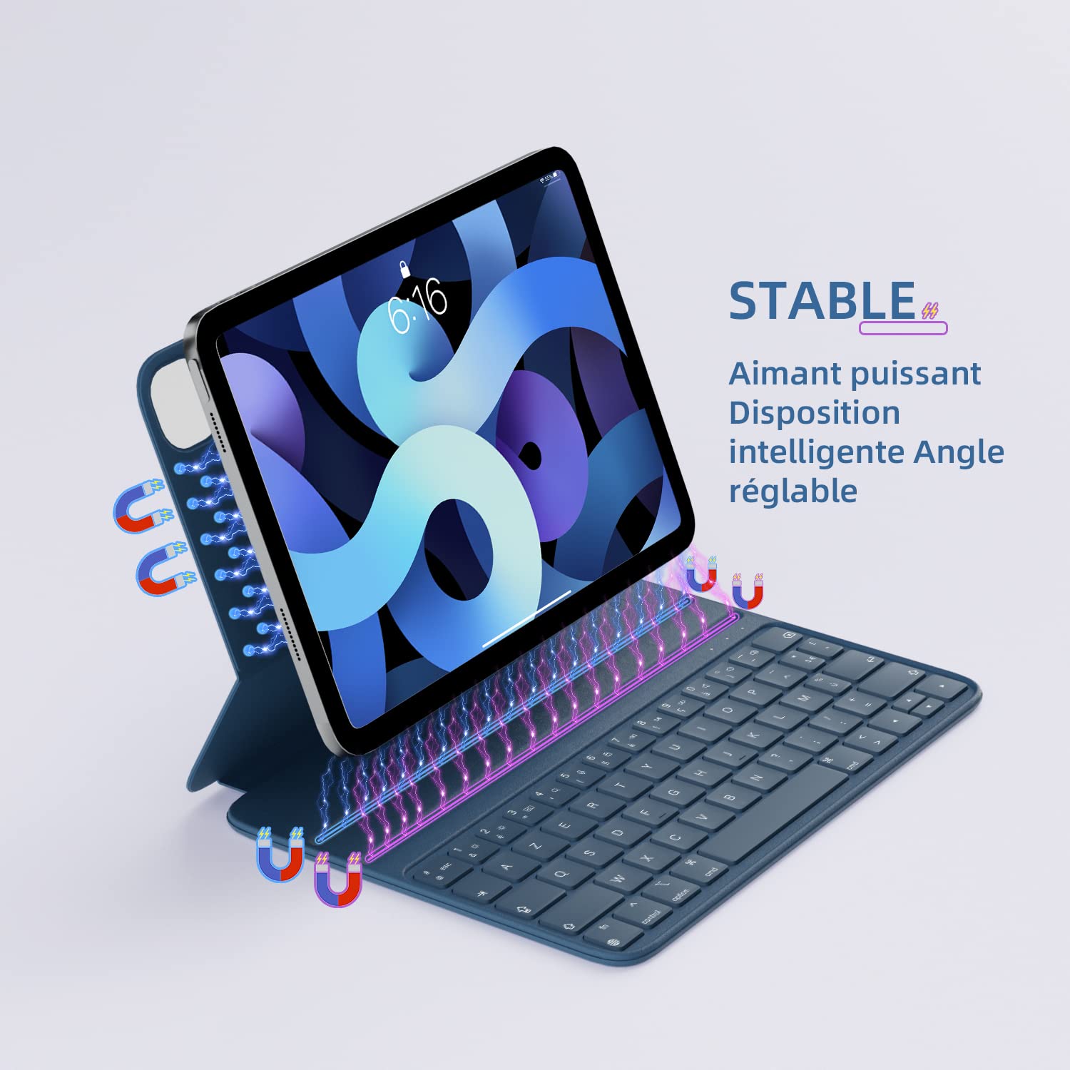 HOU iPad Air 11 Inch 2024 (M2) Keyboard Case - Compatible with iPad Pro 11 & iPad Air 5/4 (All Generations) - AZERTY Layout, Adjustable Angle Stand & Magnetic Charging - Perfect for Work, Study & Travel