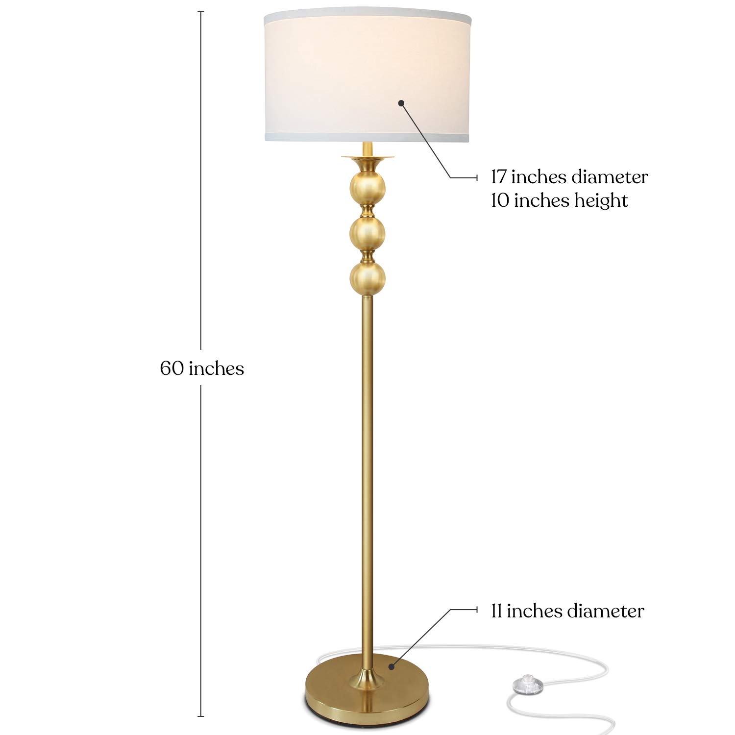 Brightech Riley LED Floor Lamp - Modern Mid-Century Standing Lamp with Drum Shade for Living Room, Bedroom & Office - Gold/Brass Finish - Perfect for Reading, Working & Boho Home Decor