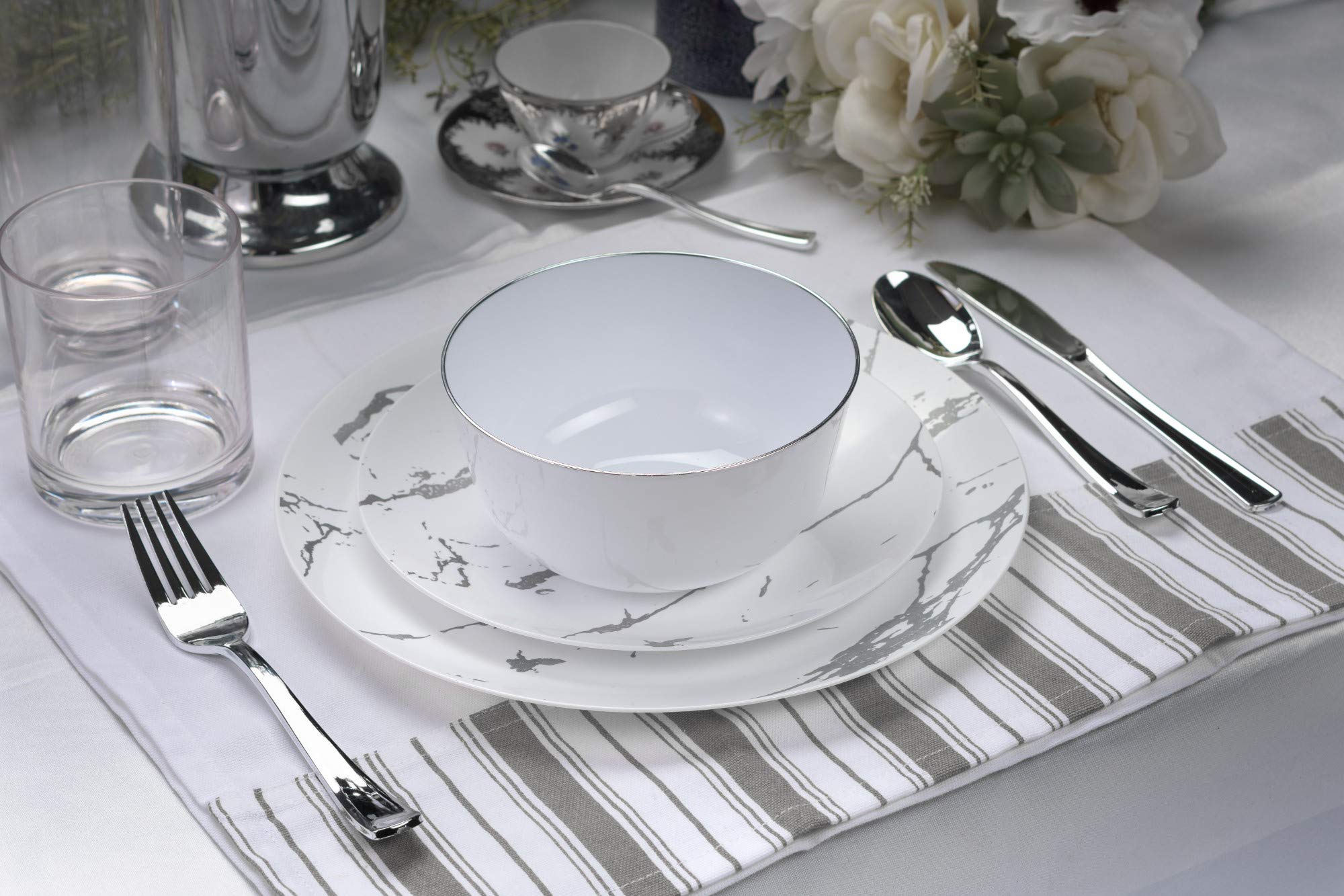 Trendables 60-Pack Disposable Dinnerware Set - Elegant Marble Design Plastic Plates (30 Large 10.25