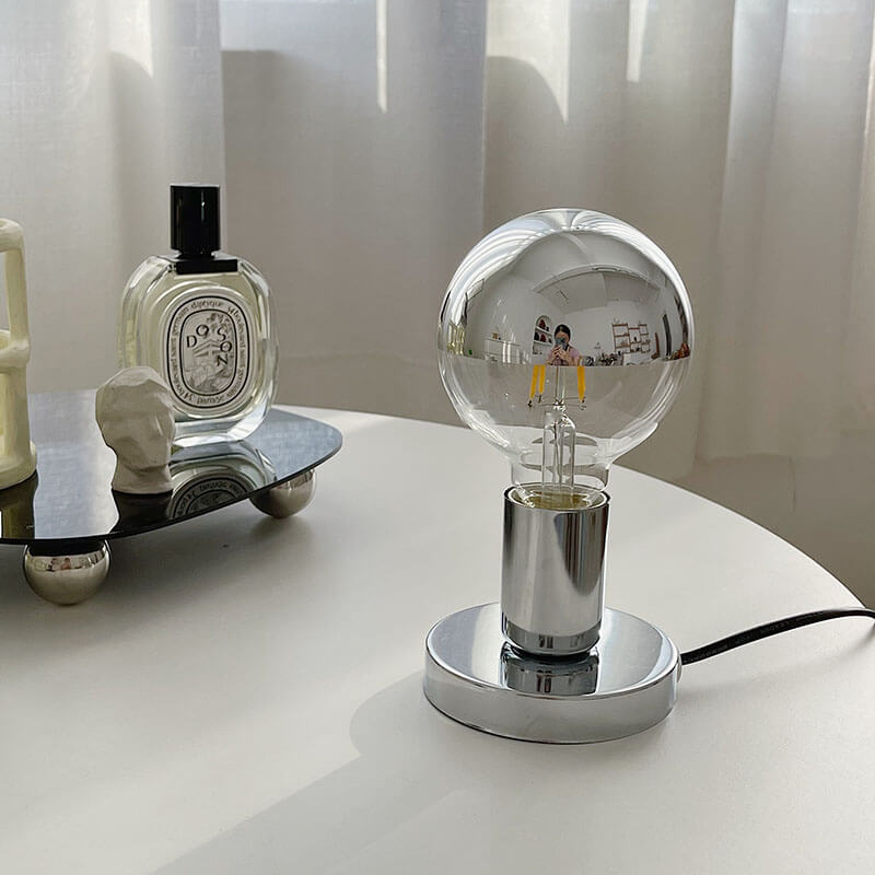 Vintage Silver Gloss Table Lamp - Modern Retro Style Desk Light for Living Room, Bedroom & Office Decor - Perfect for Reading, Working & Ambient Lighting