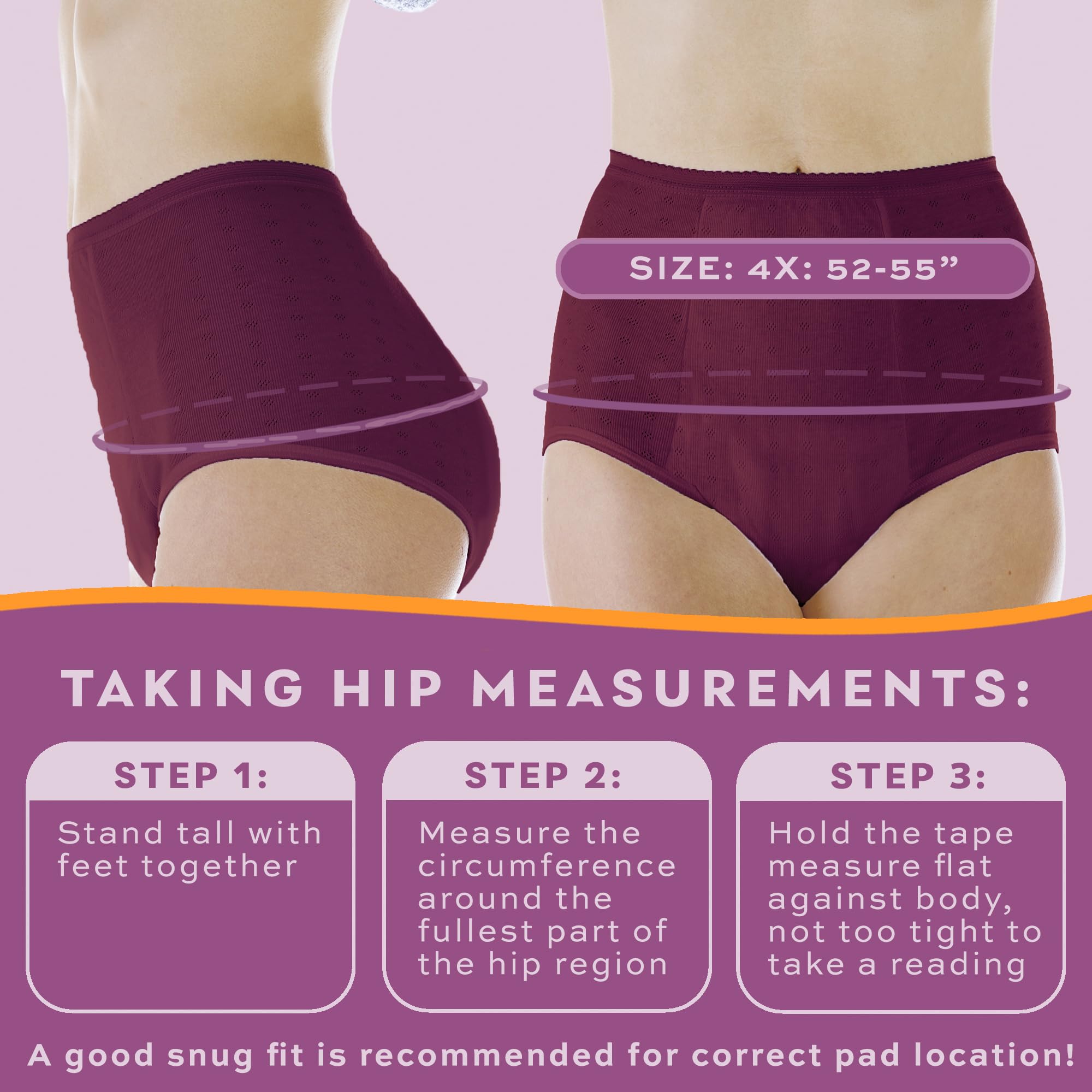 Wearever Women's Incontinence Underwear for Bladder Control - Super Absorbent Reusable & Washable Leak Proof Panties (Pack of 3, Plum, 4X, Fits Hip 52-55) - Perfect for Active Lifestyle, Postpartum Recovery & Nighttime Protection