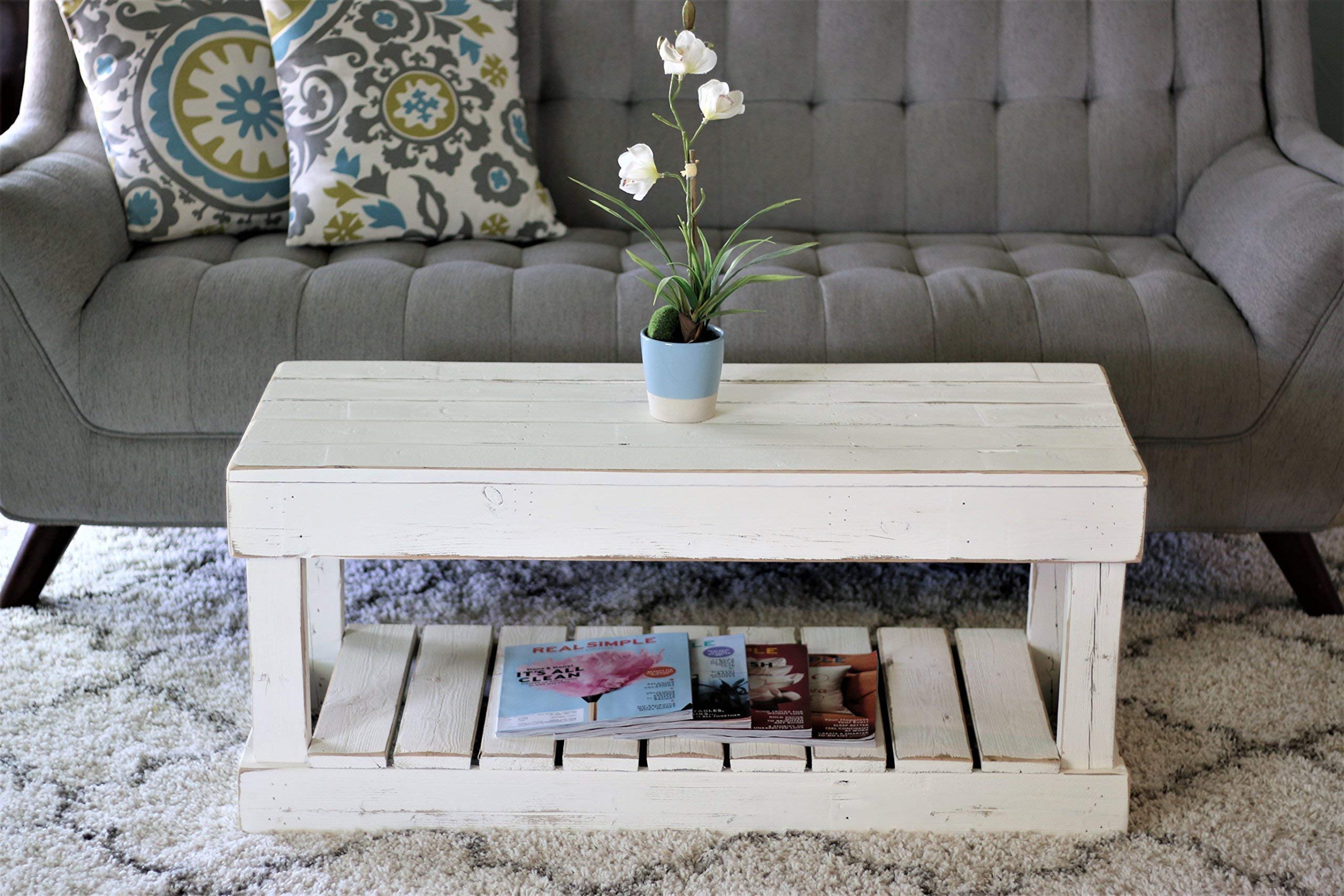 Modern White Slatted Bottom Coffee Table - Stylish & Durable Living Room Furniture for Small Spaces, Home Decor, and Relaxing Evenings