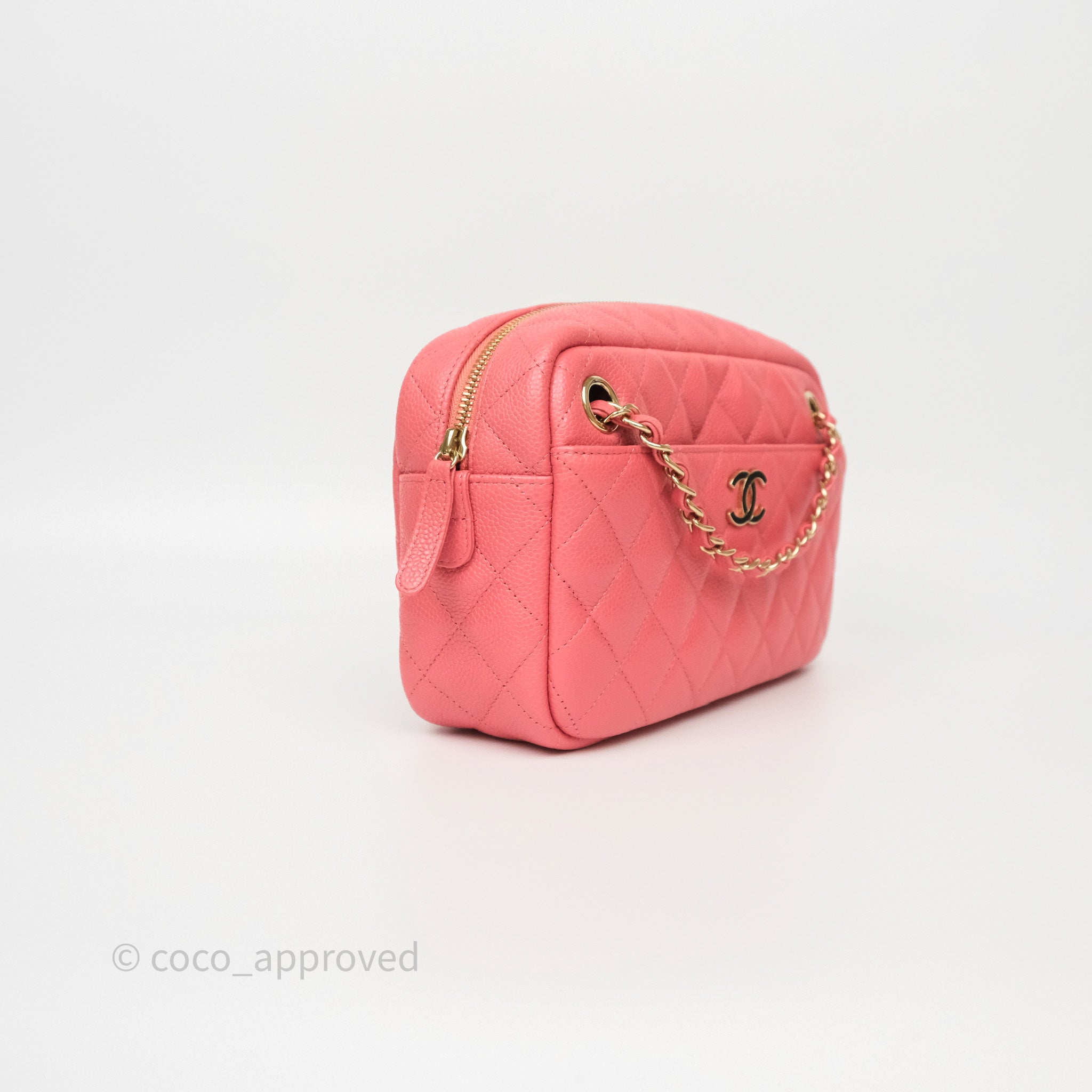 Chanel Quilted Pink Shiny Caviar Camera Bag with Gold Hardware - Luxury Crossbody Bag for Women, Perfect for Date Night & Special Occasions