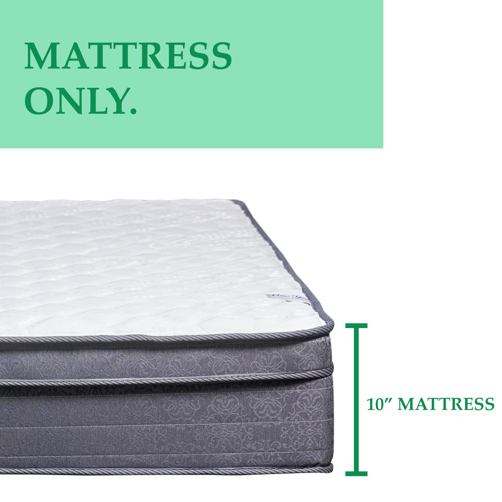 10-Inch Medium Plush Hybrid Euro Top Foam Encased Innerspring Mattress - Full Size for Back Pain Relief & Better Sleep | Perfect for Guest Rooms, Dorms & Small Bedrooms