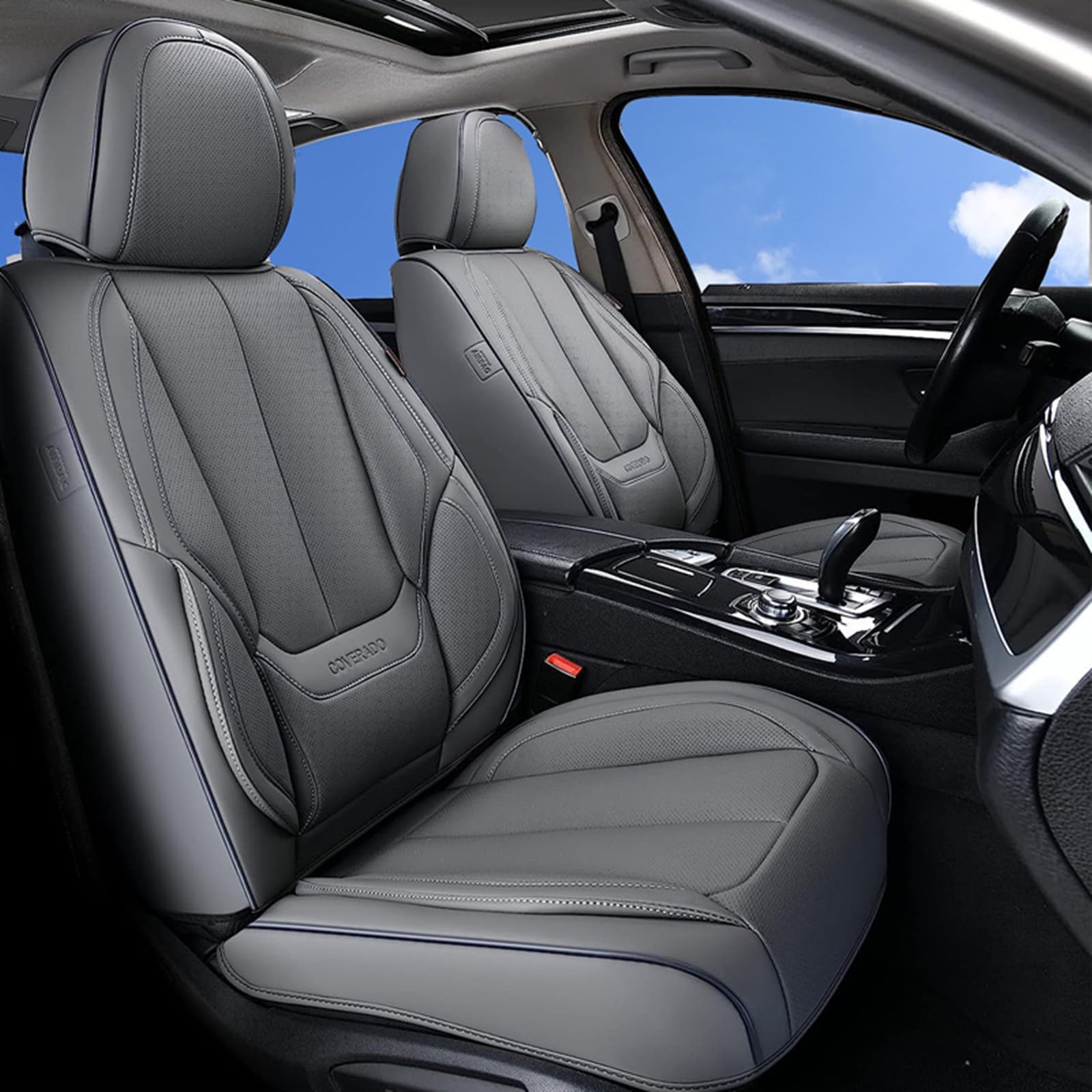 Coverado Universal Waterproof Nappa Leather Car Seat Covers - Front Seat Protectors & Cushions (Gray) for Most Vehicles | Perfect for Daily Commutes, Road Trips & Pet Protection