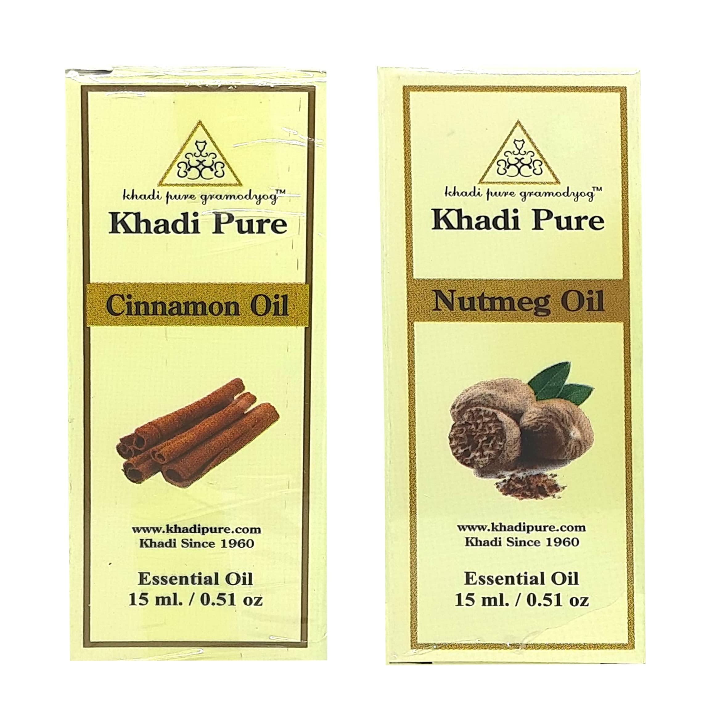 Khadi Pure Cinnamon & Nutmeg Essential Oil 15ml (Pack of 2) - 100% Natural Aromatherapy Oil for Relaxation, Massage & Diffuser Use