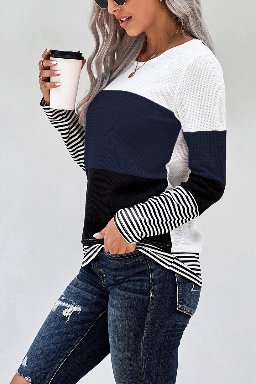 Trendy Women's Long Sleeve Color Block T-Shirts - Fashionable Casual Tops for Everyday Wear | Perfect for Work, Dating & Weekend Outfits