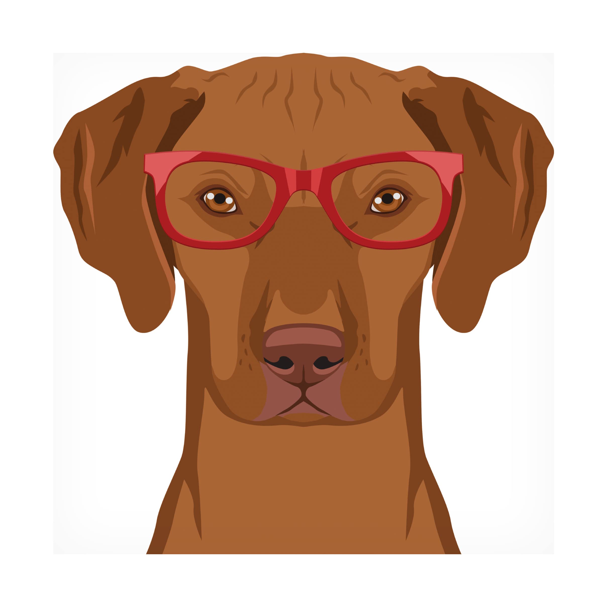 Vizsla Dog Wearing Hipster Glasses Canvas Wall Art Print - Modern Home Decor for Living Room, Bedroom & Office - Funny Pet Lover Gift Idea