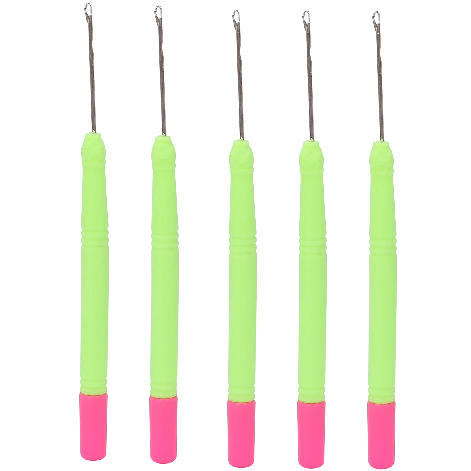 5pcs Plastic Hair Extension Crochet Hook Set - Professional Braiding Tools for Dreadlocks, Box Braids & Crochet Hair (Green #2) - Perfect for Salon Styling & DIY Hair Extensions at Home