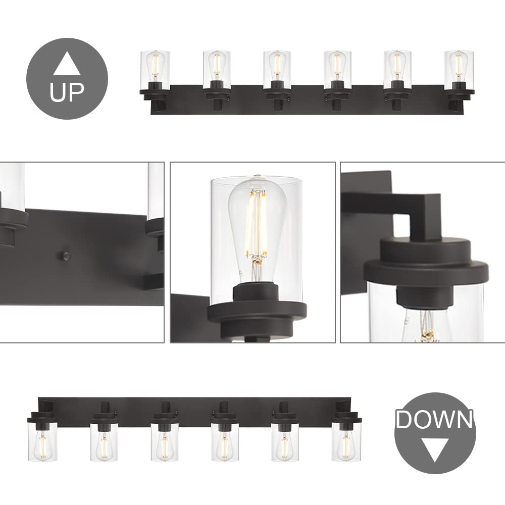 Oil Rubbed Bronze Bathroom Vanity Light - 6-Light Wall Sconce with Clear Glass Shade, Modern Wall Mount Lighting Fixture for Bathroom Mirror, Kitchen, Hallway & Bedroom - Perfect for Home Decor and Ambient Lighting
