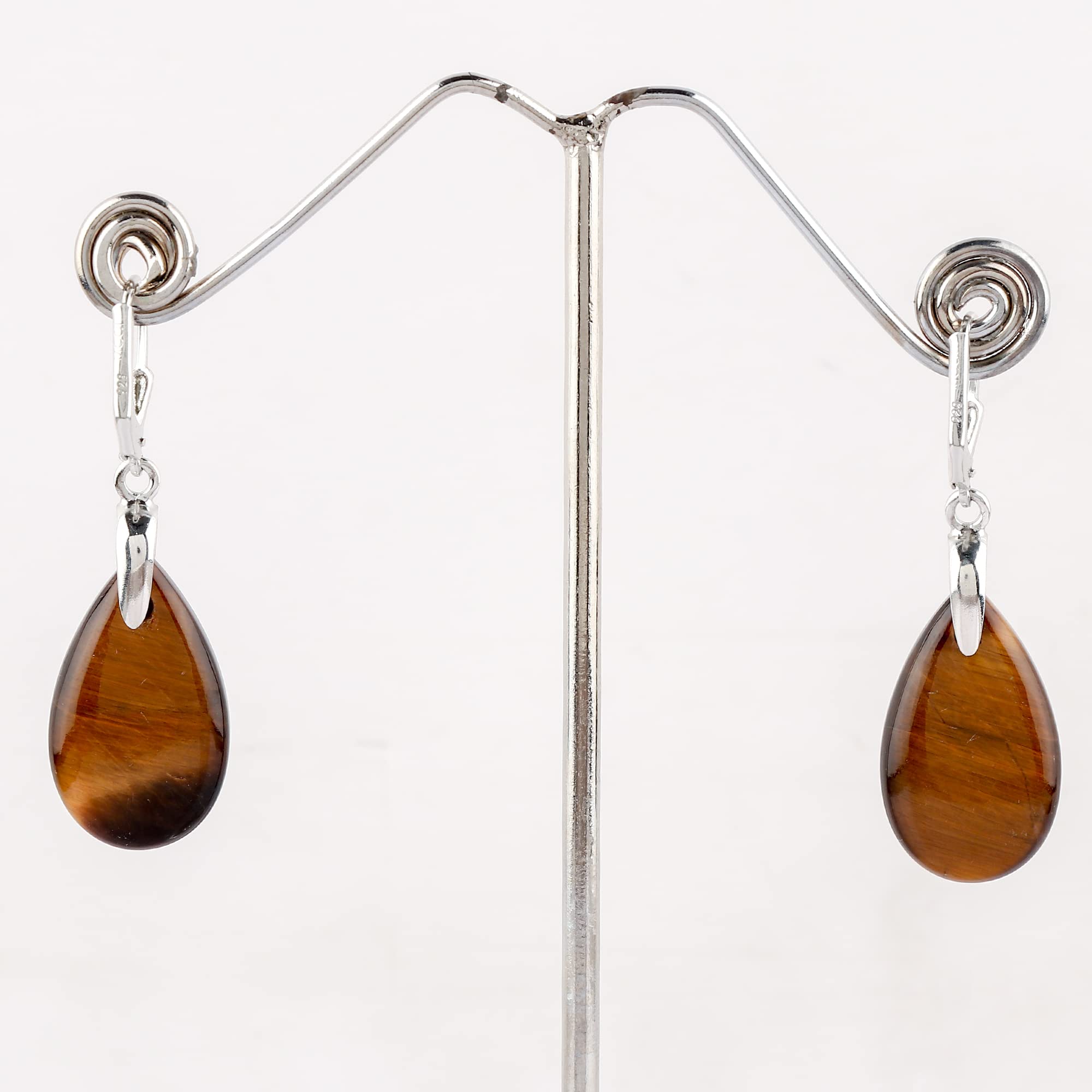 Genuine Tiger Eye Gemstone Dangle Drop Earrings - 925 Sterling Silver Teardrop Earrings for Women | Elegant Fashion Jewelry for Bridal, Party & Gift Giving