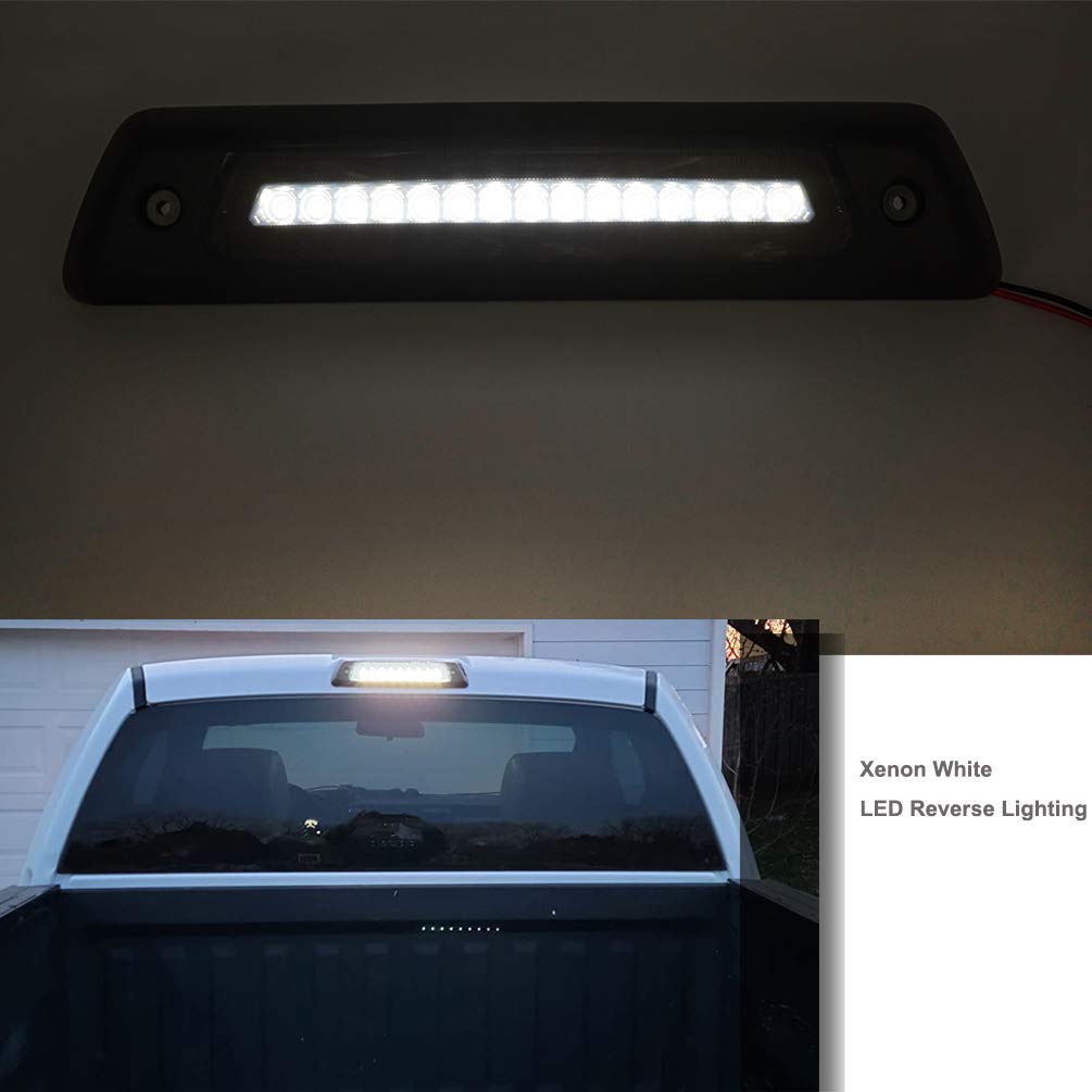 NJSBYL F150 3rd High Mount Brake Lamp - Red LED 3rd Brake Light & White LED Reverse Cargo Lights with Smoked Lens - Compatible with 2009-2014 Ford F150 - Perfect for Night Driving, Off-Roading & Cargo Visibility