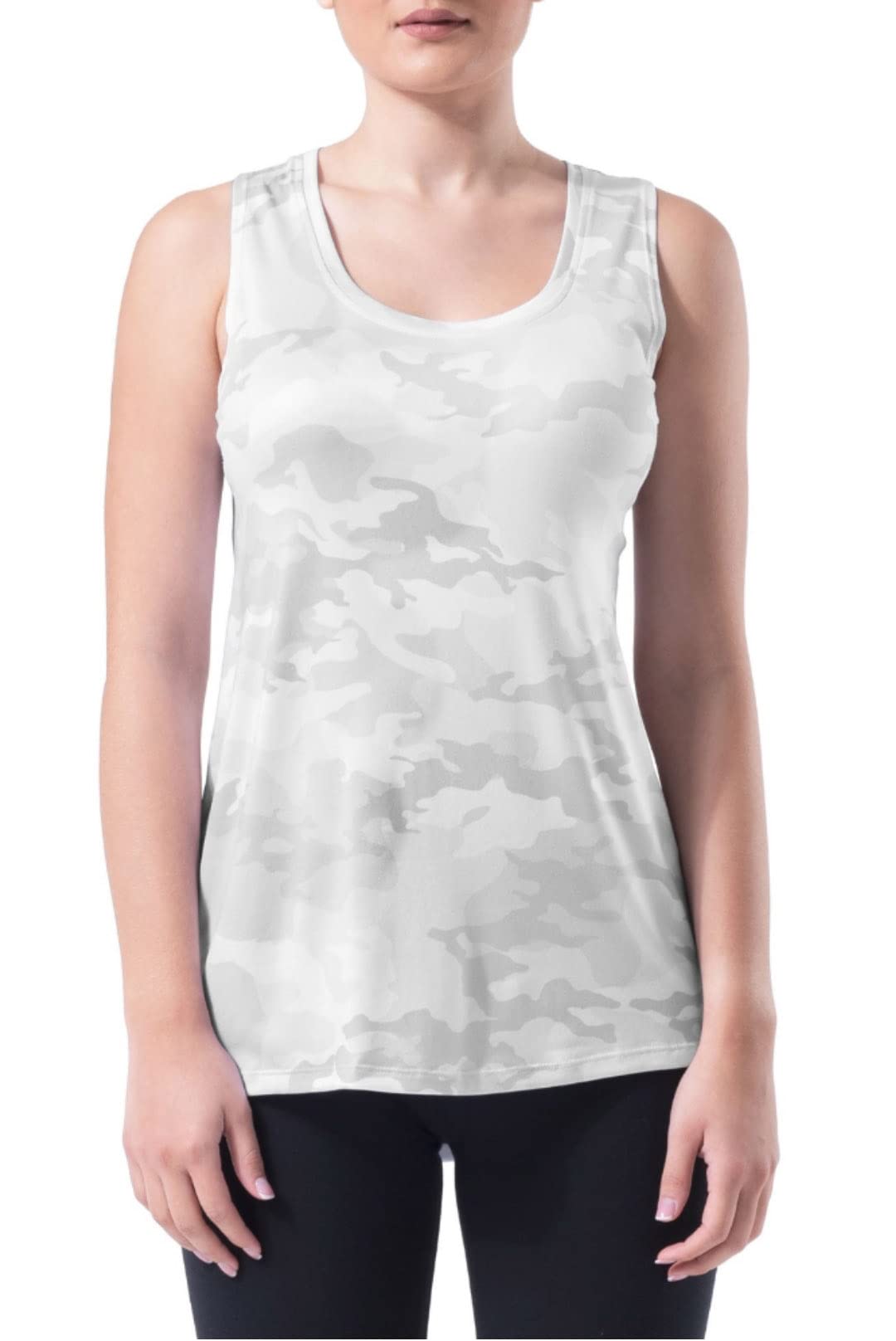 Women's Athletic Works Grey Camo Active Racerback Tank Top - Breathable Workout Shirt for Gym, Running & Yoga