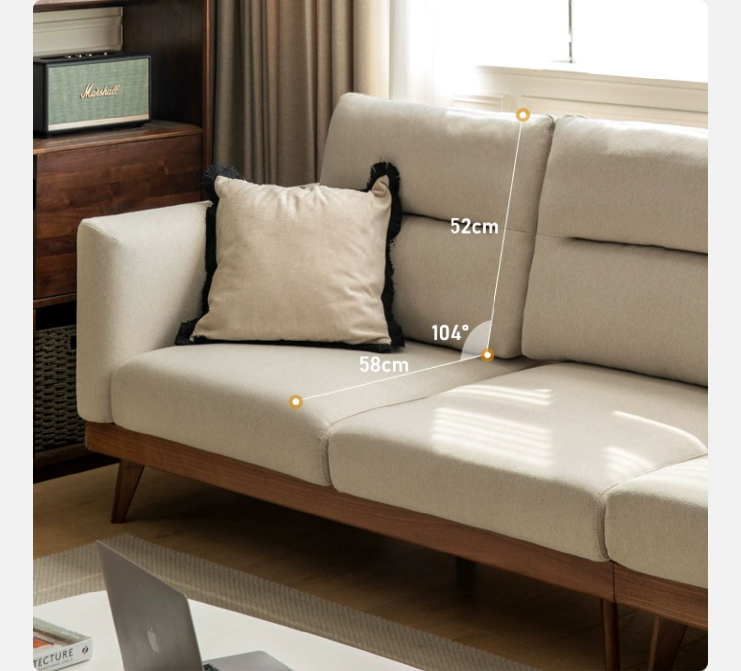 Premium Black Walnut Solid Wood Sofa with High-Tech Fabric Upholstery - Modern Living Room Furniture for Home & Office Comfort