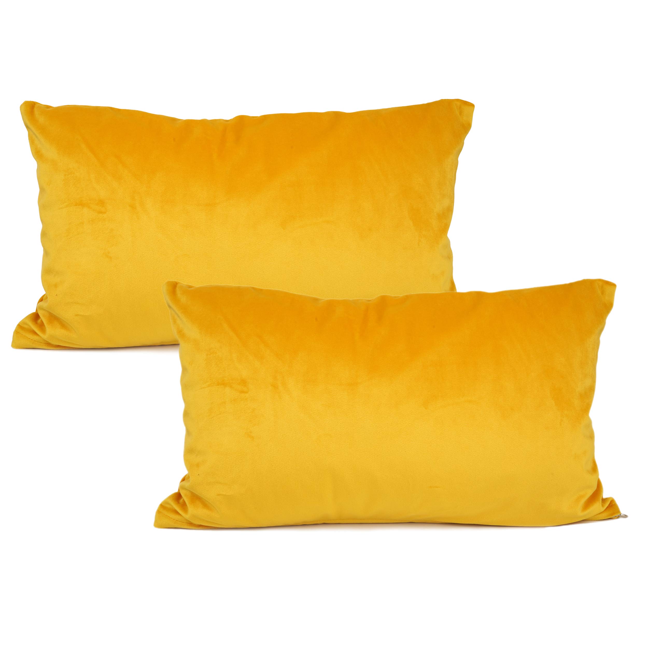 Premium Velvet Pillow Covers Set of 2 - Soft Solid Square Cushion Cases in Gold (12x20 Inches) for Sofa, Bedroom & Car Decor - Luxury Home & Travel Accessories