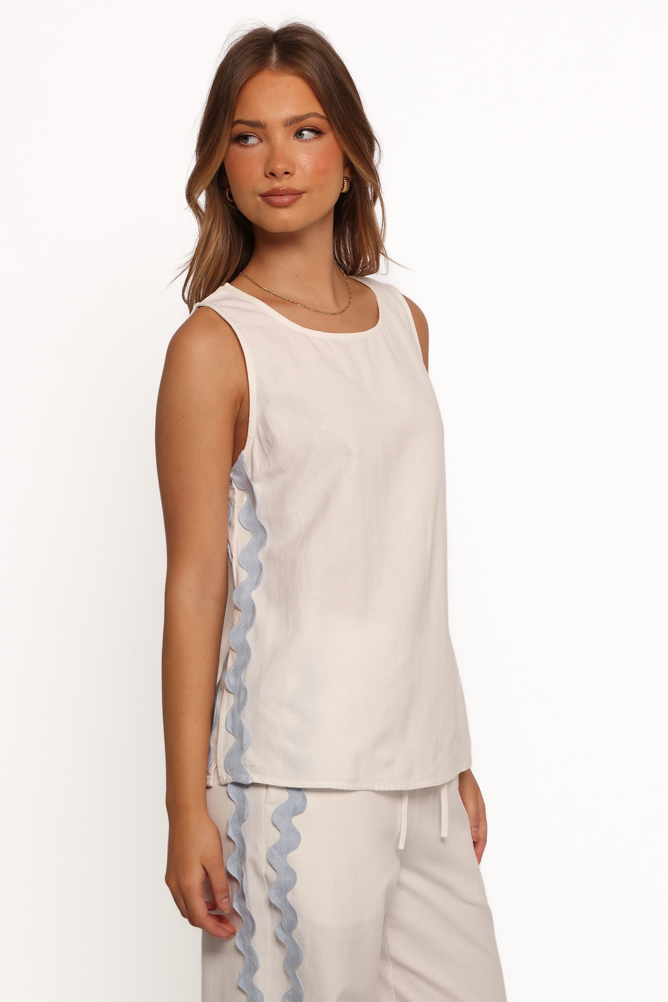 Jasinta Top Cream Blue Women's Fashion Blouse - Elegant & Comfortable for Casual Wear, Office, and Date Nights