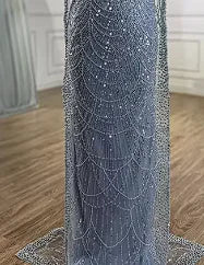 Luxury Dubai Muslim Sage Green Pearls Evening Dress with Cape - Plus Size LA72591 for Wedding, Party & Special Occasions