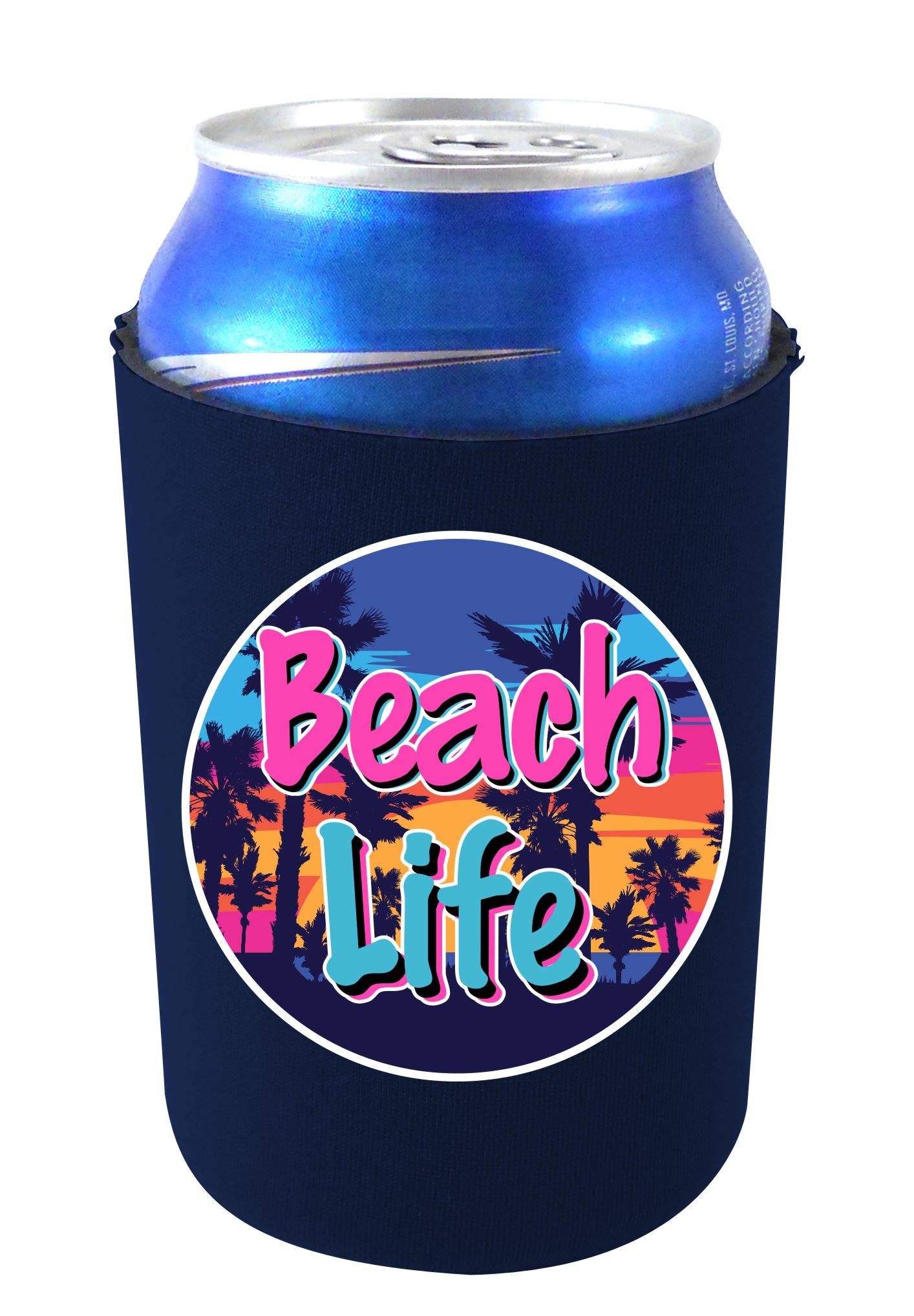 Beach Life Collapsible Can Cooler - Navy Blue Insulated Beer Can Holder for Pool Party, BBQ & Outdoor Activities | Portable & Space-Saving Design