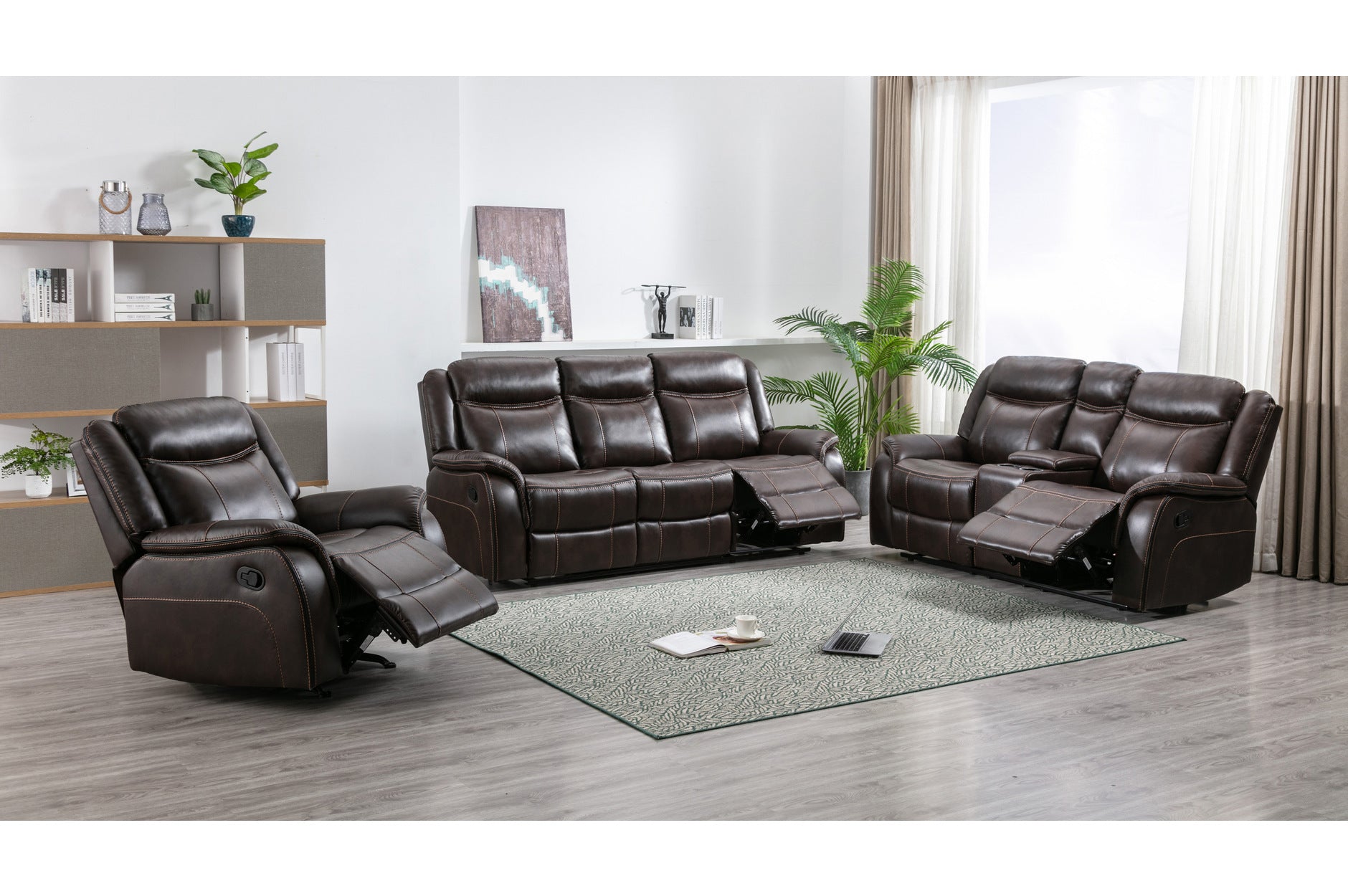 Premium Leather Gel Recliner Sofa Loveseat with Storage Console - Ergonomic Living Room Furniture for Relaxation & Movie Nights