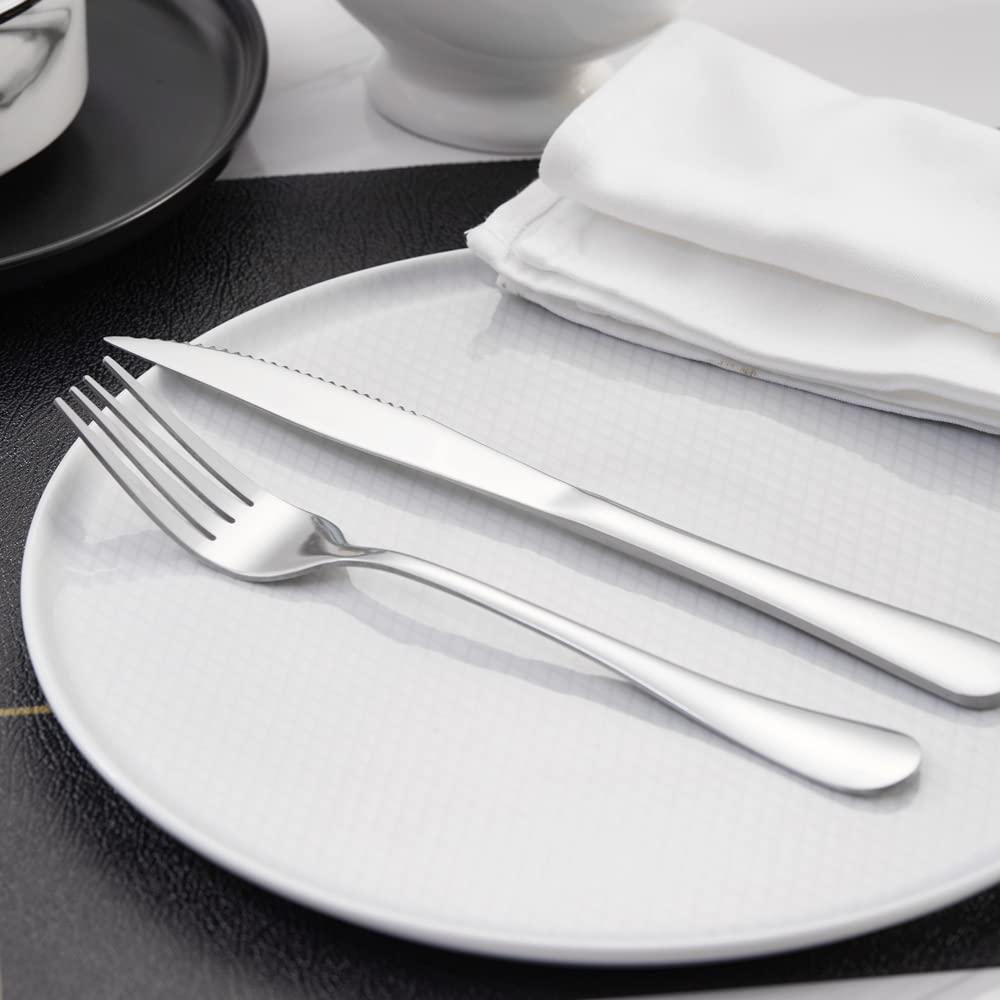 12-Piece Premium Stainless Steel Steak Knives Set - Serrated Edge, Dishwasher Safe - Perfect for Steak Dinners, BBQs, and Fine Dining