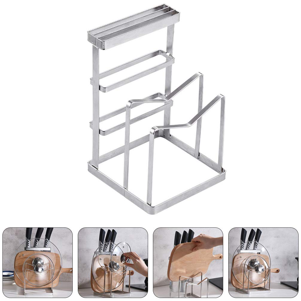 UPKOCH Stainless Steel Kitchen Utensil Holder - Organizer for Cutting Boards, Pots, Pans & Lids - Space Saving Cutlery Storage Rack for Kitchen Countertop - Perfect for Home, Dining & Restaurant Use