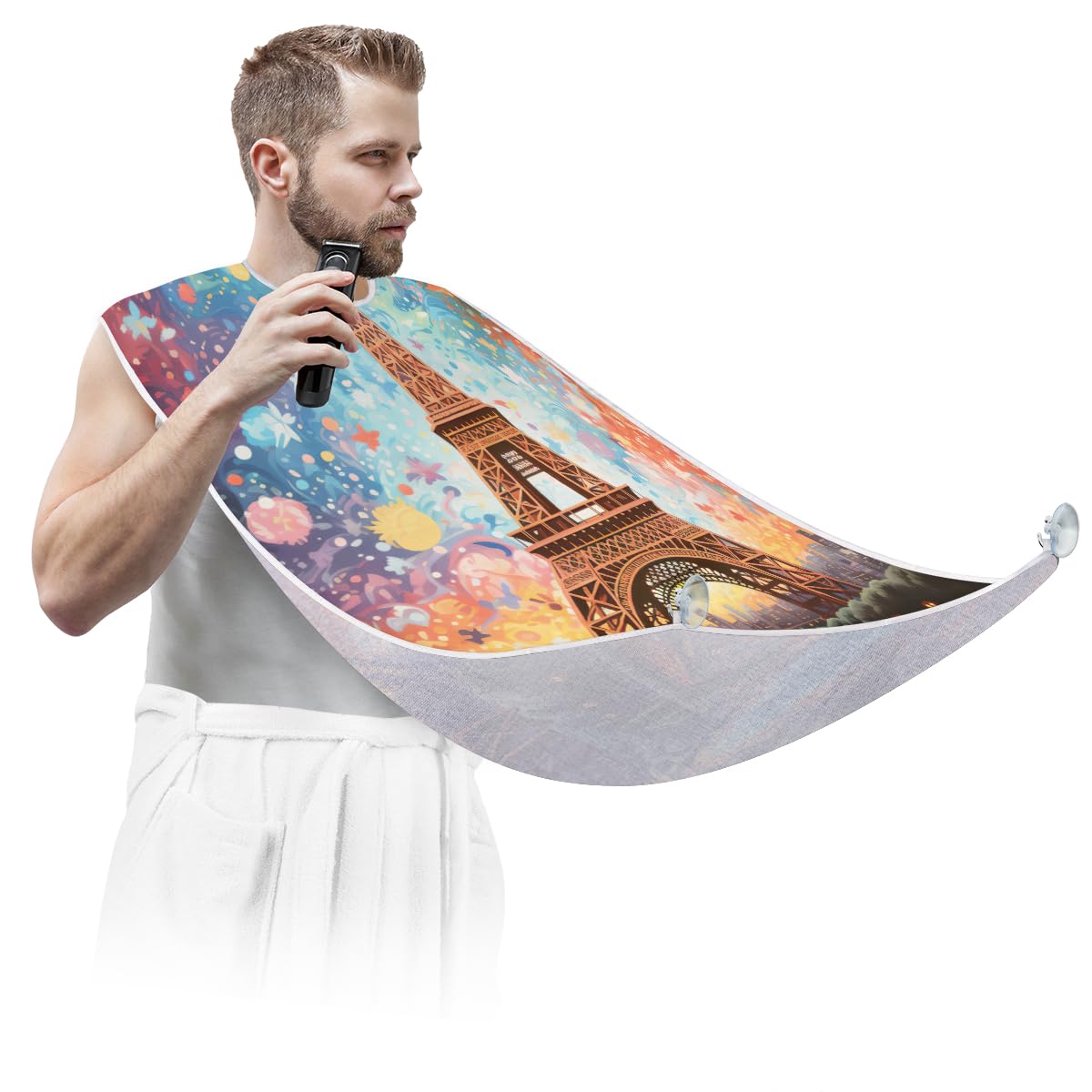 Eiffel Tower Beard Shaving Bib for Men - Waterproof Hair Dye Apron & Barber Cape for Beard Trimming, Haircut & Makeup - Sink Hair Catcher & Grooming Accessory - Perfect for Home Salon, Barber Shops & DIY Styling