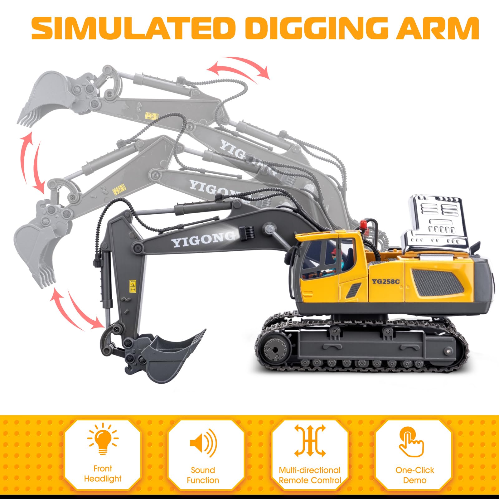 1:20 Scale Remote Control Excavator Toy - 11 Channel RC Construction Vehicle with 680° Rotation & Hydraulic System | Perfect Gift for Boys Ages 4-10 | Christmas Birthday Present | Outdoor Sandbox & Construction Play