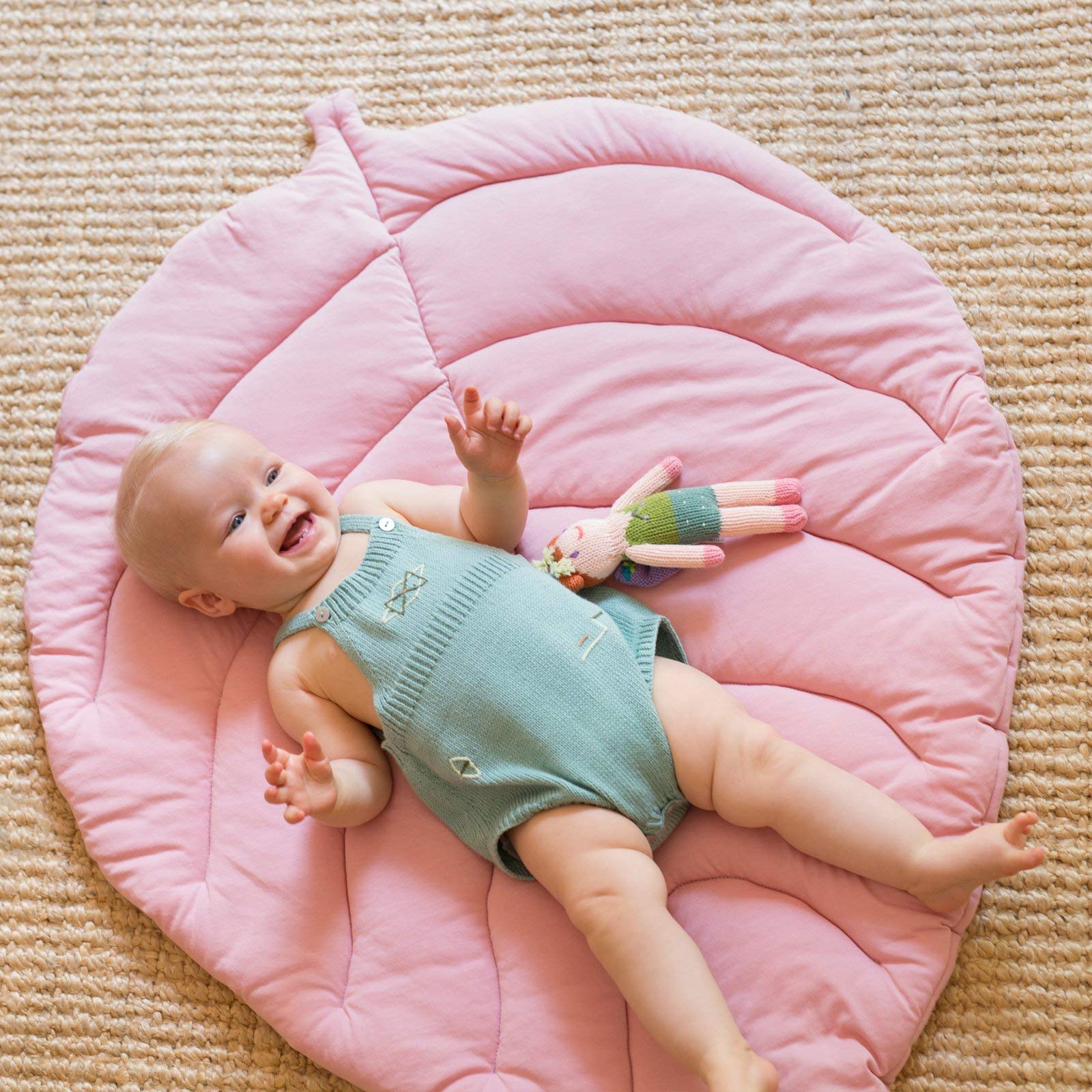 Blabla Leaf Playmat - Soft Organic Cotton Baby Play Mat for Floor, Tummy Time & Nursery Decor (Rose Pink) - Perfect for Infants, Toddlers & Montessori Playrooms