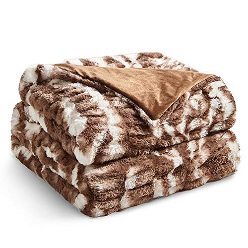 YnM Fluffy Faux Fur Weighted Blanket (Coffee, 50''x60'' 10lbs) - Ultra Soft Luxury Weighted Blanket for Adults & Kids - Perfect for Stress Relief, Anxiety, Sleep & Relaxation at Home or Office