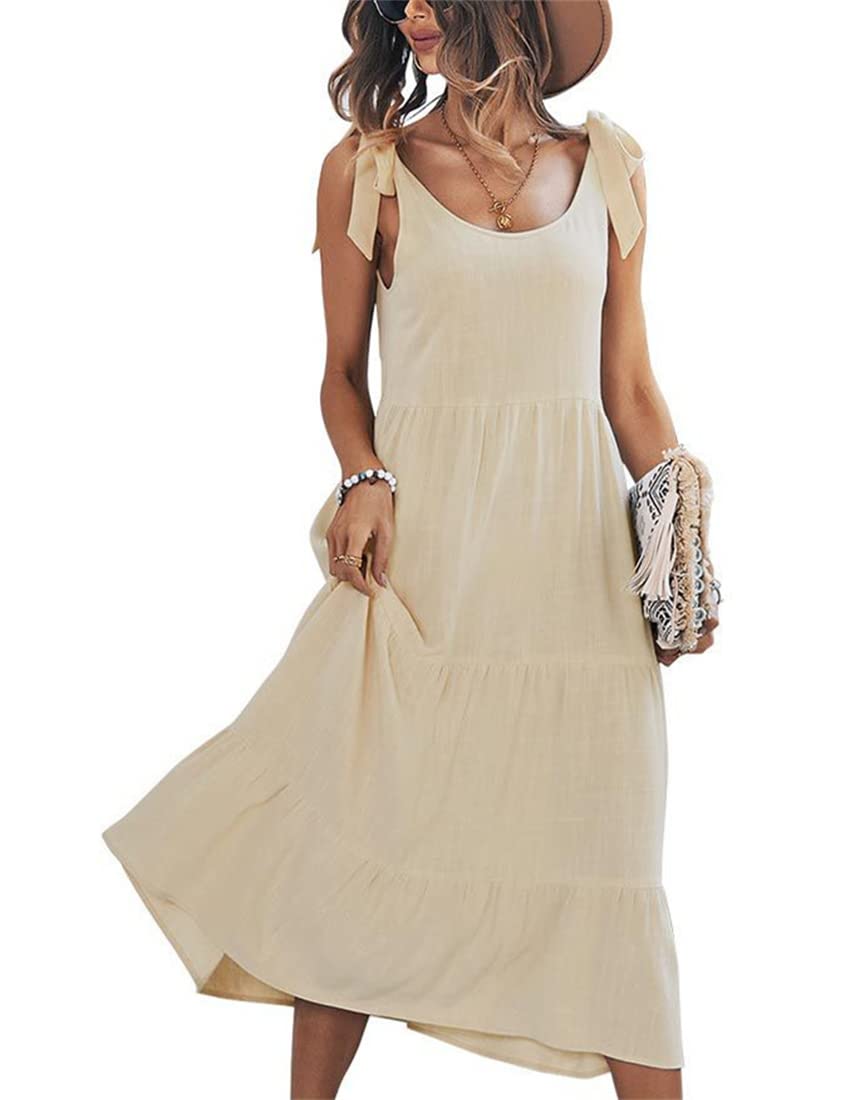 FCYOSO Women's Summer Maxi Dress - Casual Loose Plain Beach Sundress for Vacation, Travel & Outdoor Activities